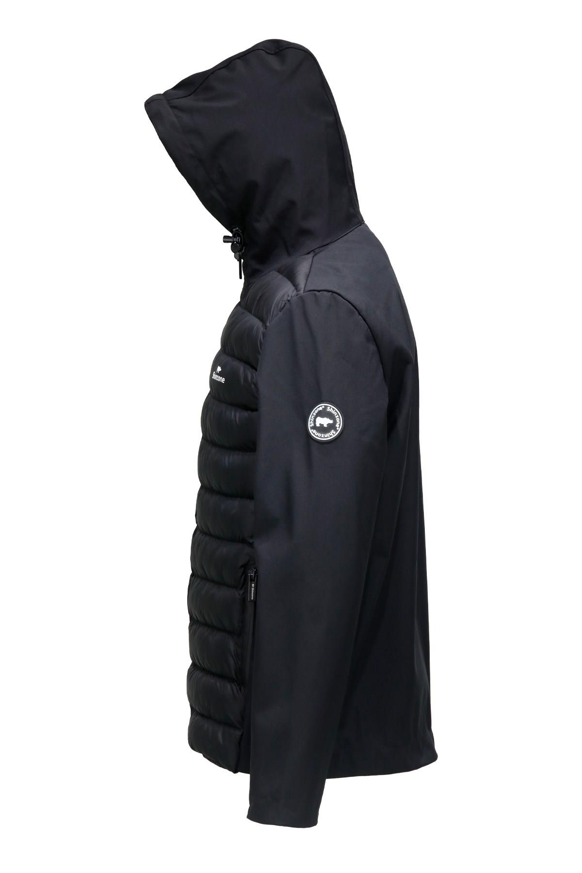 MontShinzoneErkek Kapüşonlu Softshell Önü Şişme Siyah Mont