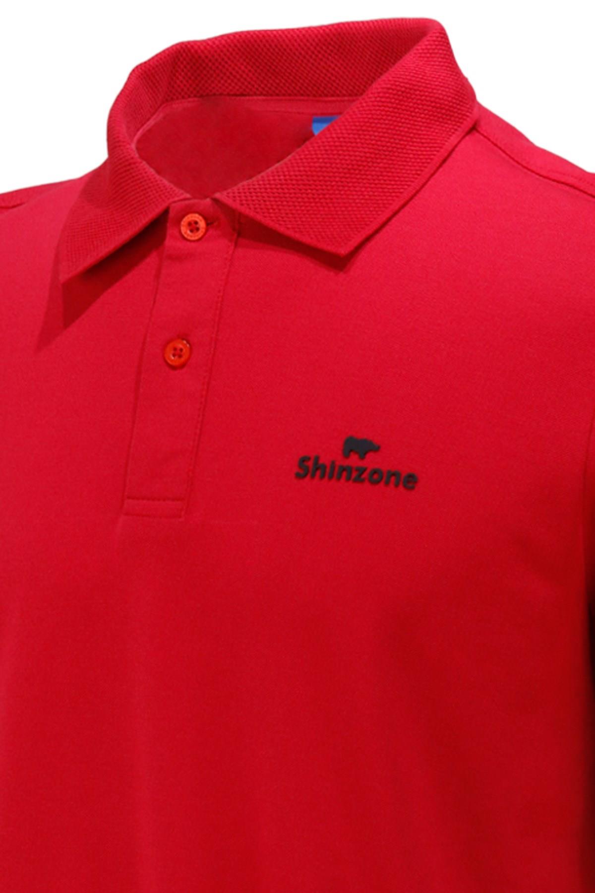 Polo Yaka T-ShirtShinzoneErkek Polo Yaka Yumuşak Dokulu, Kol Bantlı Kırmızı T-Shirt