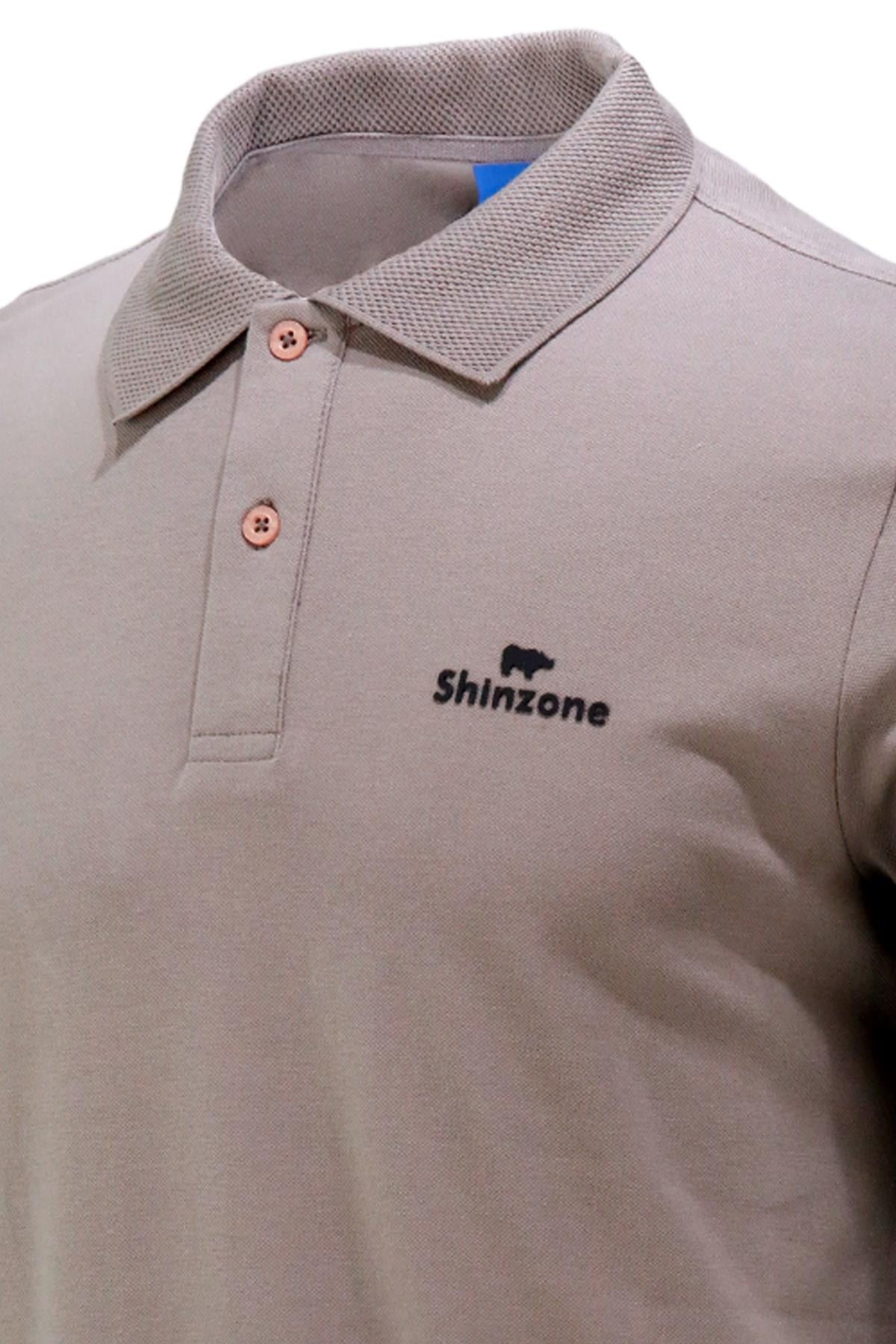 Polo Yaka T-ShirtShinzoneErkek Polo Yaka Yumuşak Dokulu, Kol Bantlı Vizon T-Shirt