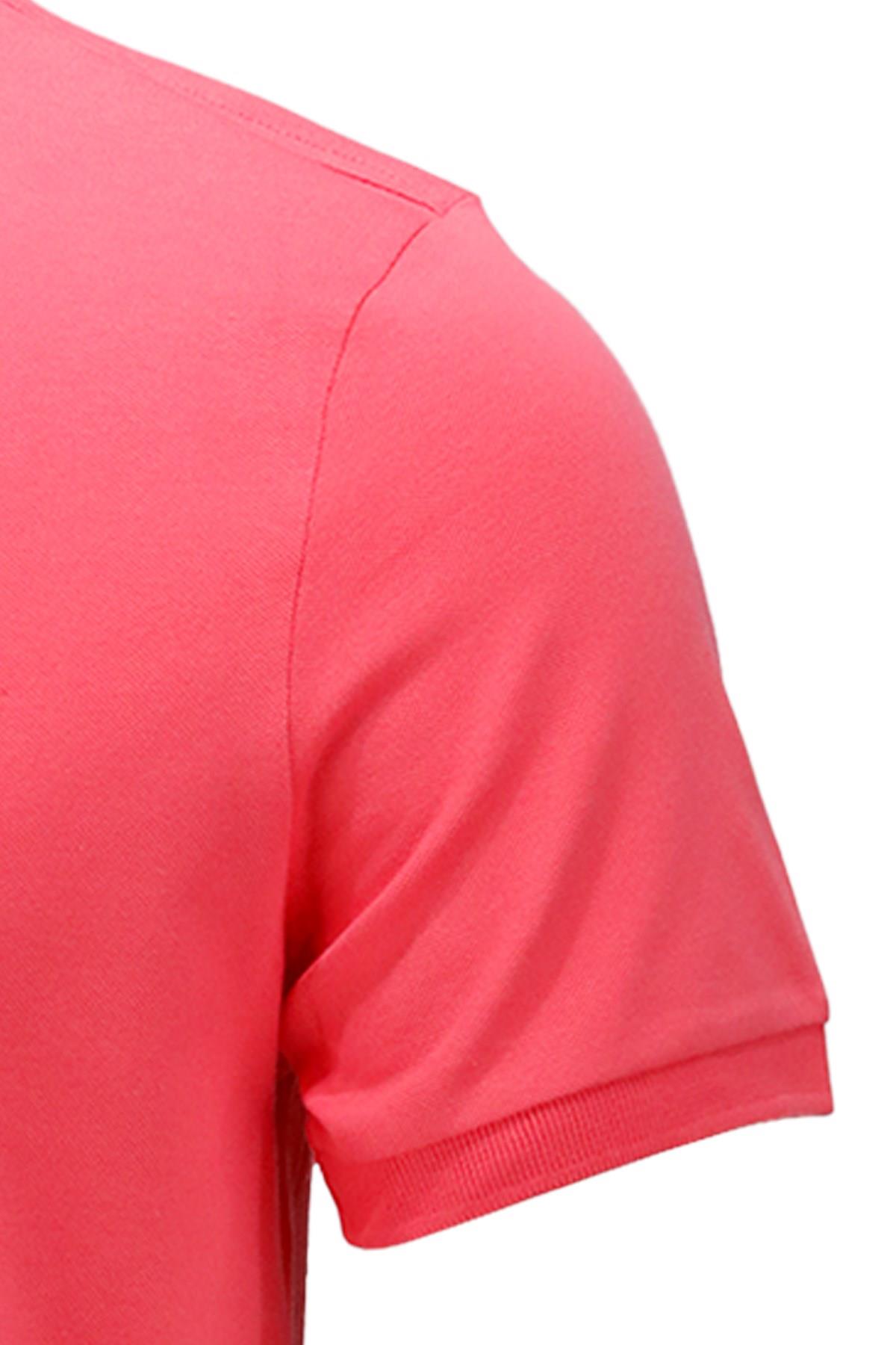 Polo Yaka T-ShirtShinzoneErkek Polo Yaka Yumuşak Dokulu, Kol Bantlı Nar Çiçeği T-Shirt