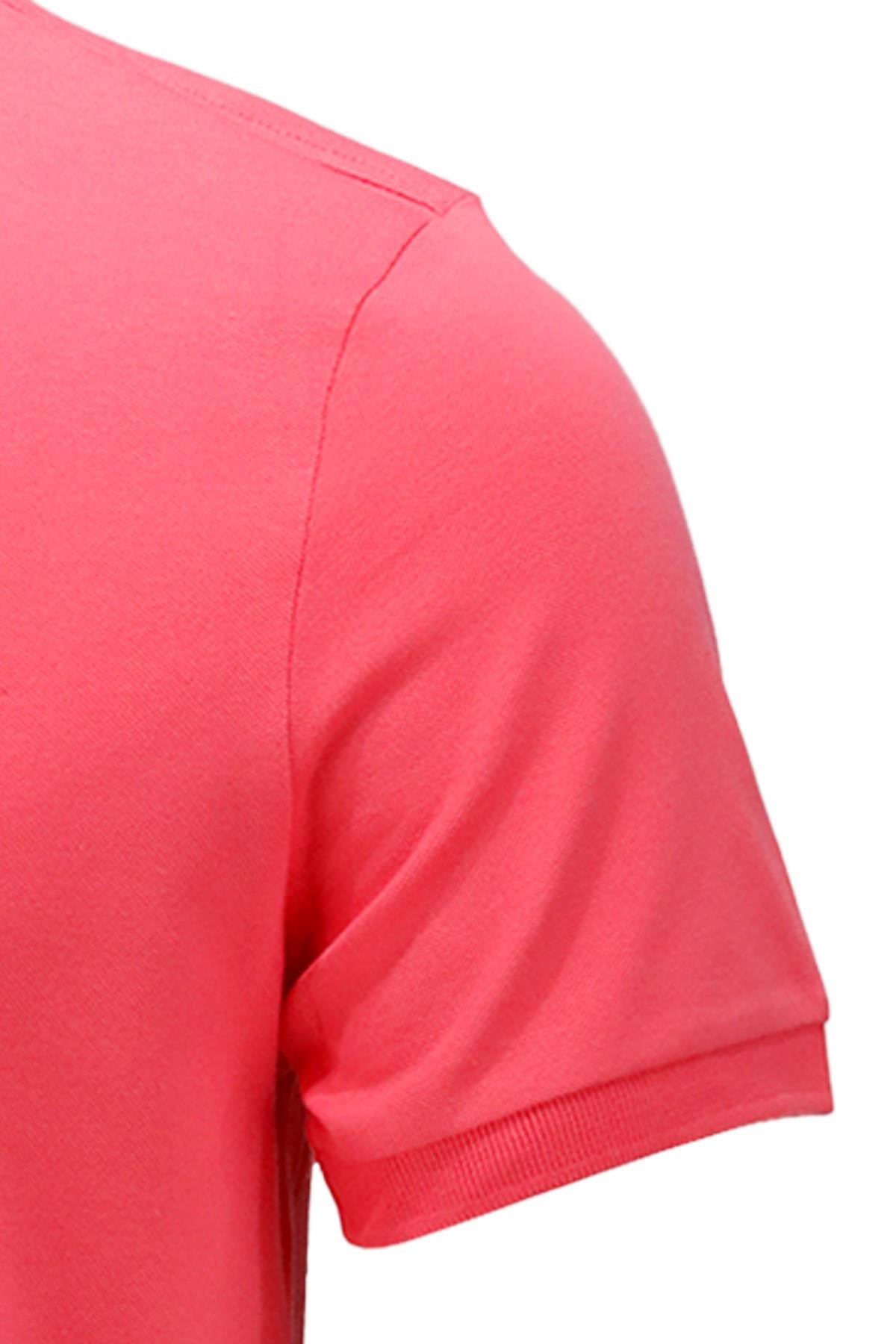 Polo Yaka T-ShirtShinzoneErkek Polo Yaka Yumuşak Dokulu, Kol Bantlı Nar Çiçeği T-Shirt