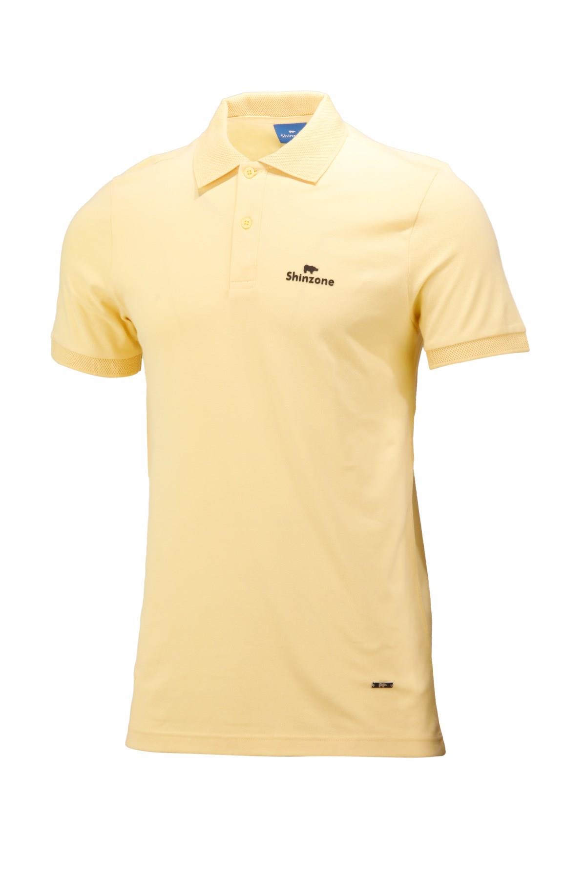 Polo Yaka T-ShirtShinzoneErkek Polo Yaka Yumuşak Dokulu, Kol Bantlı Sarı T-Shirt