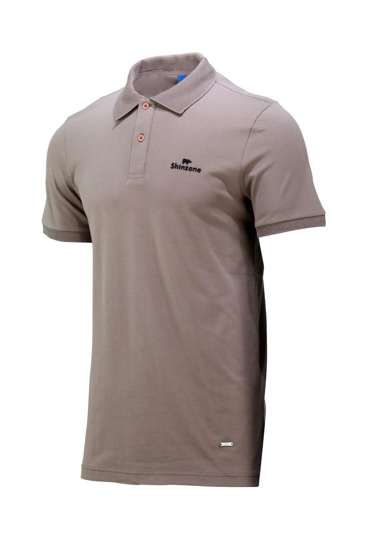 Polo Yaka T-ShirtShinzoneErkek Polo Yaka Yumuşak Dokulu, Kol Bantlı Vizon T-Shirt