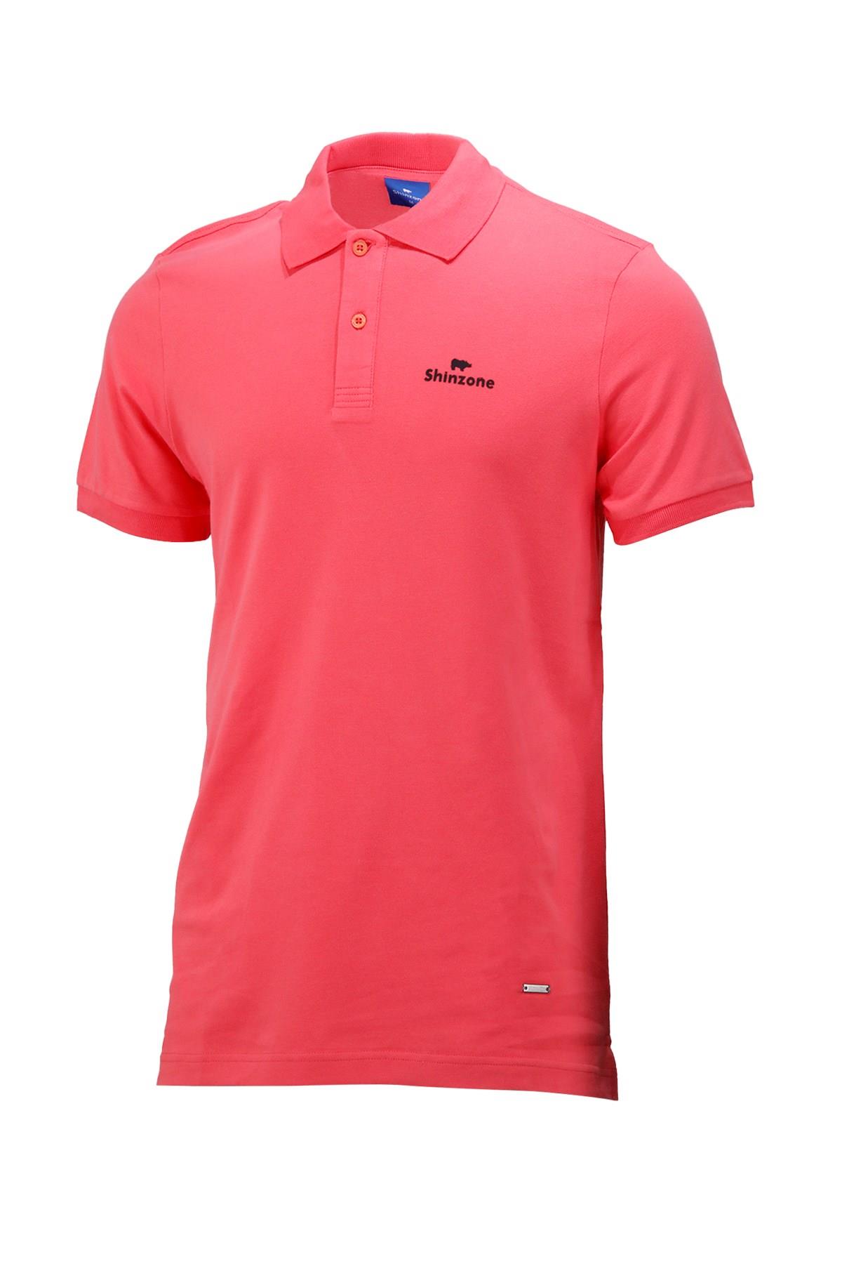 Polo Yaka T-ShirtShinzoneErkek Polo Yaka Yumuşak Dokulu, Kol Bantlı Nar Çiçeği T-Shirt
