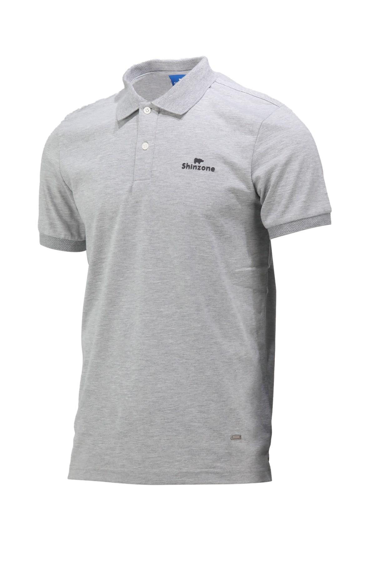 Polo Yaka T-ShirtShinzoneErkek Polo Yaka Yumuşak Dokulu, Kol Bantlı Gri T-Shirt