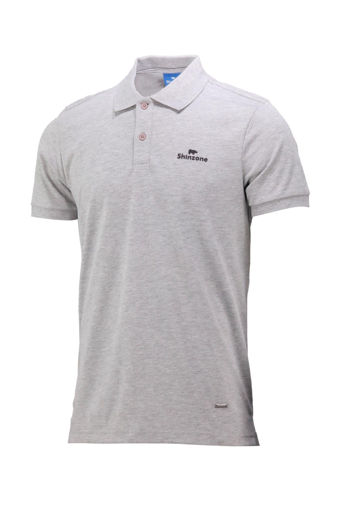 Polo Yaka T-ShirtShinzoneErkek Polo Yaka Yumuşak Dokulu, Kol Bantlı Gri T-Shirt