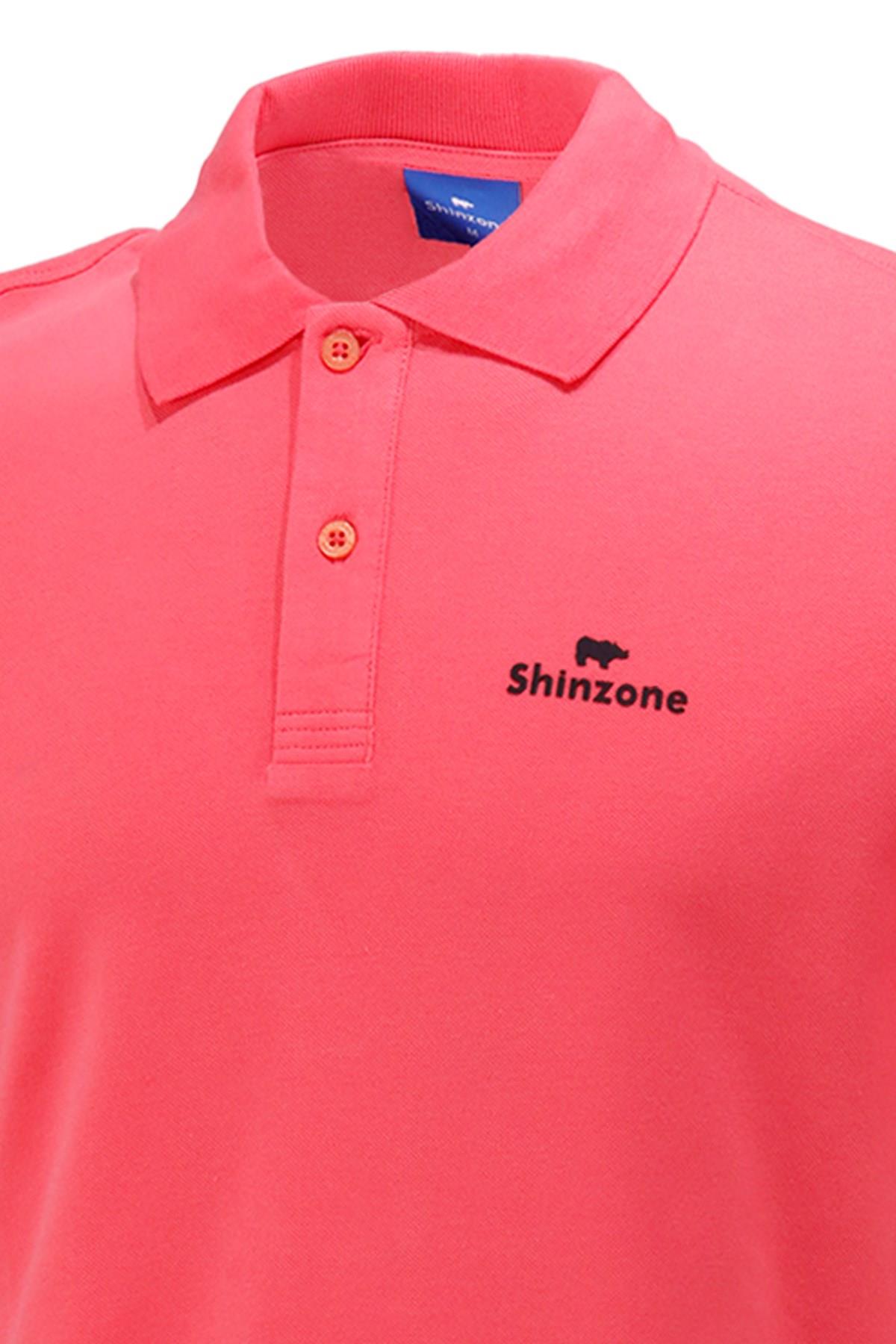 Polo Yaka T-ShirtShinzoneErkek Polo Yaka Yumuşak Dokulu, Kol Bantlı Nar Çiçeği T-Shirt