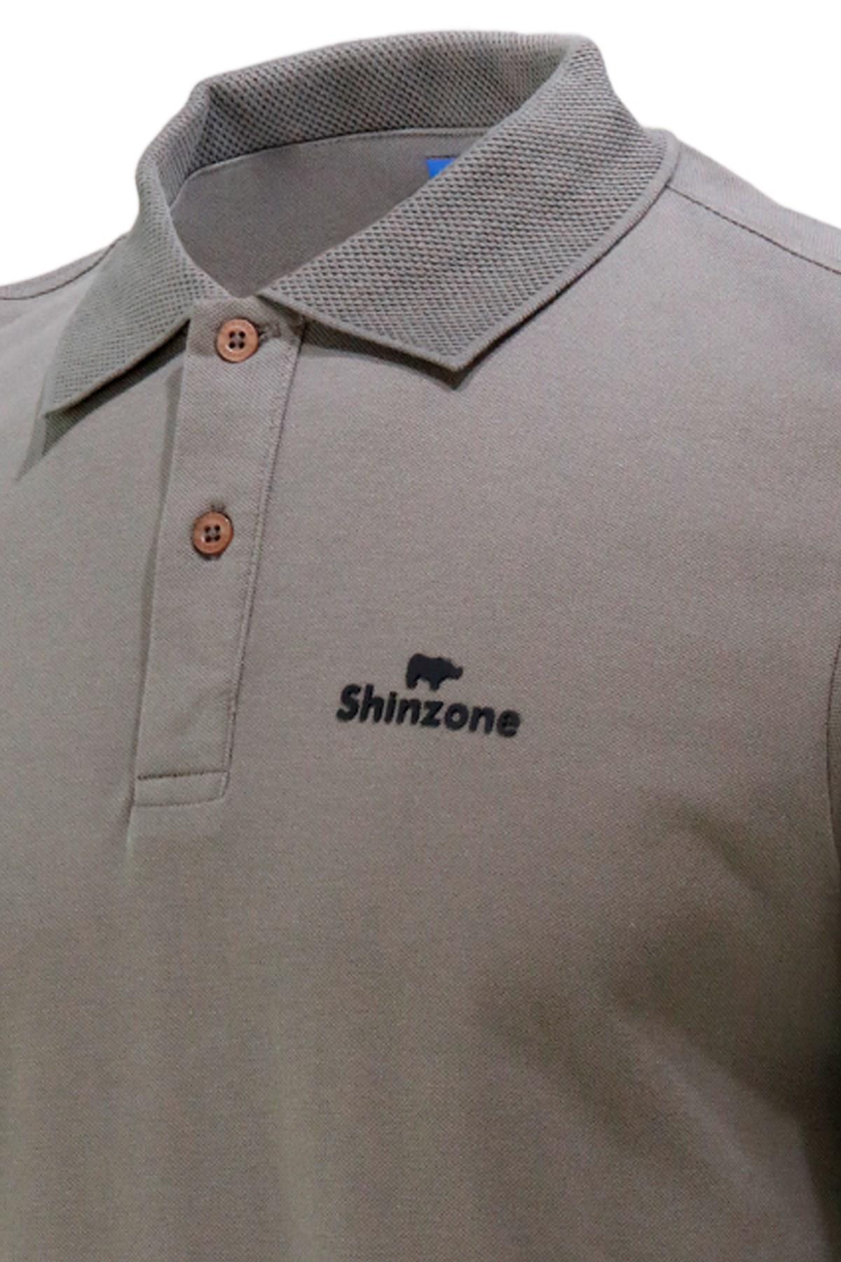 Polo Yaka T-ShirtShinzoneErkek Polo Yaka Yumuşak Dokulu, Kol Bantlı Haki T-Shirt