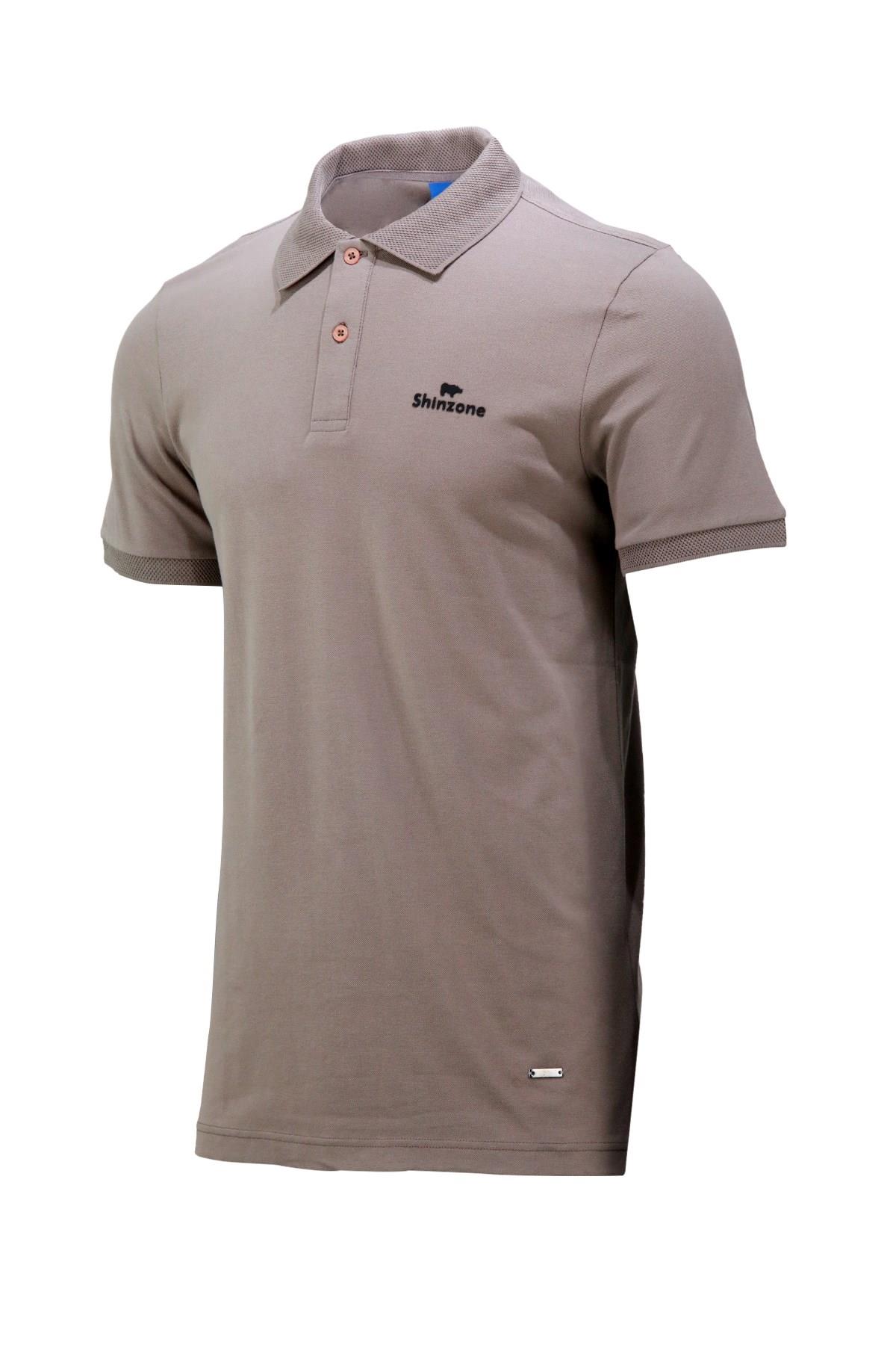 Polo Yaka T-ShirtShinzoneErkek Polo Yaka Yumuşak Dokulu, Kol Bantlı Vizon T-Shirt