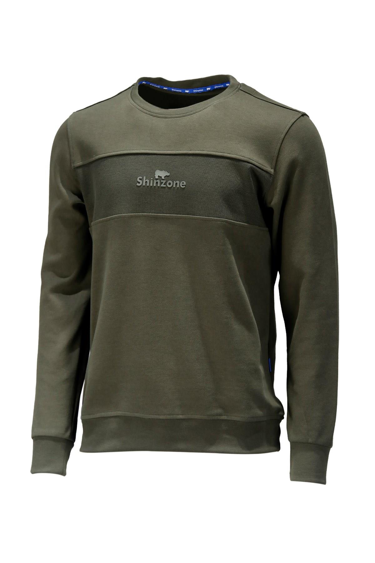 SweatshirtShinzoneErkek Standart Fit Bisiklet Yaka Baskılı Pamuklu Haki Sweatshirt