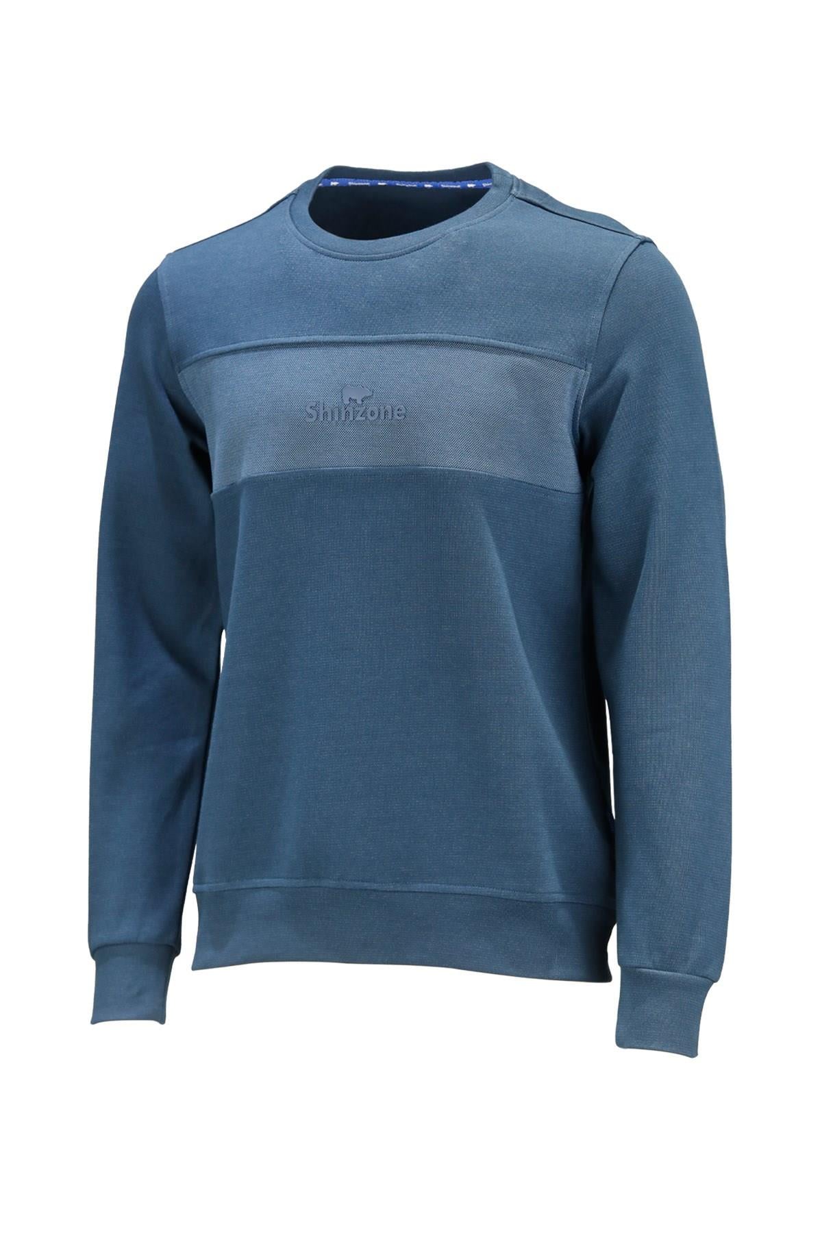 SweatshirtShinzoneErkek Standart Fit Bisiklet Yaka Baskılı Pamuklu Mavi Sweatshirt
