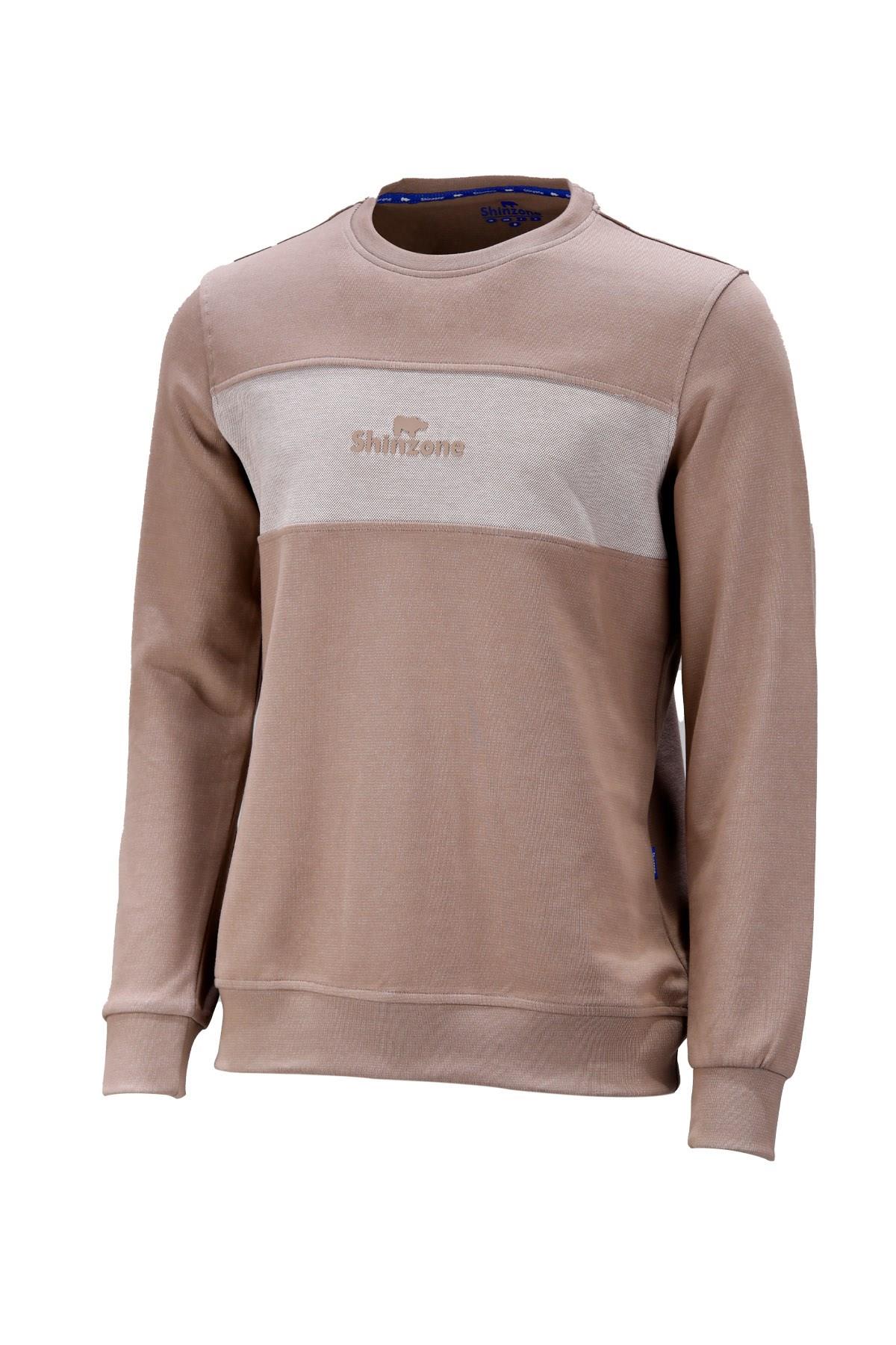 SweatshirtShinzoneErkek Standart Fit Bisiklet Yaka Baskılı Pamuklu Sütlü Kahve Sweatshirt