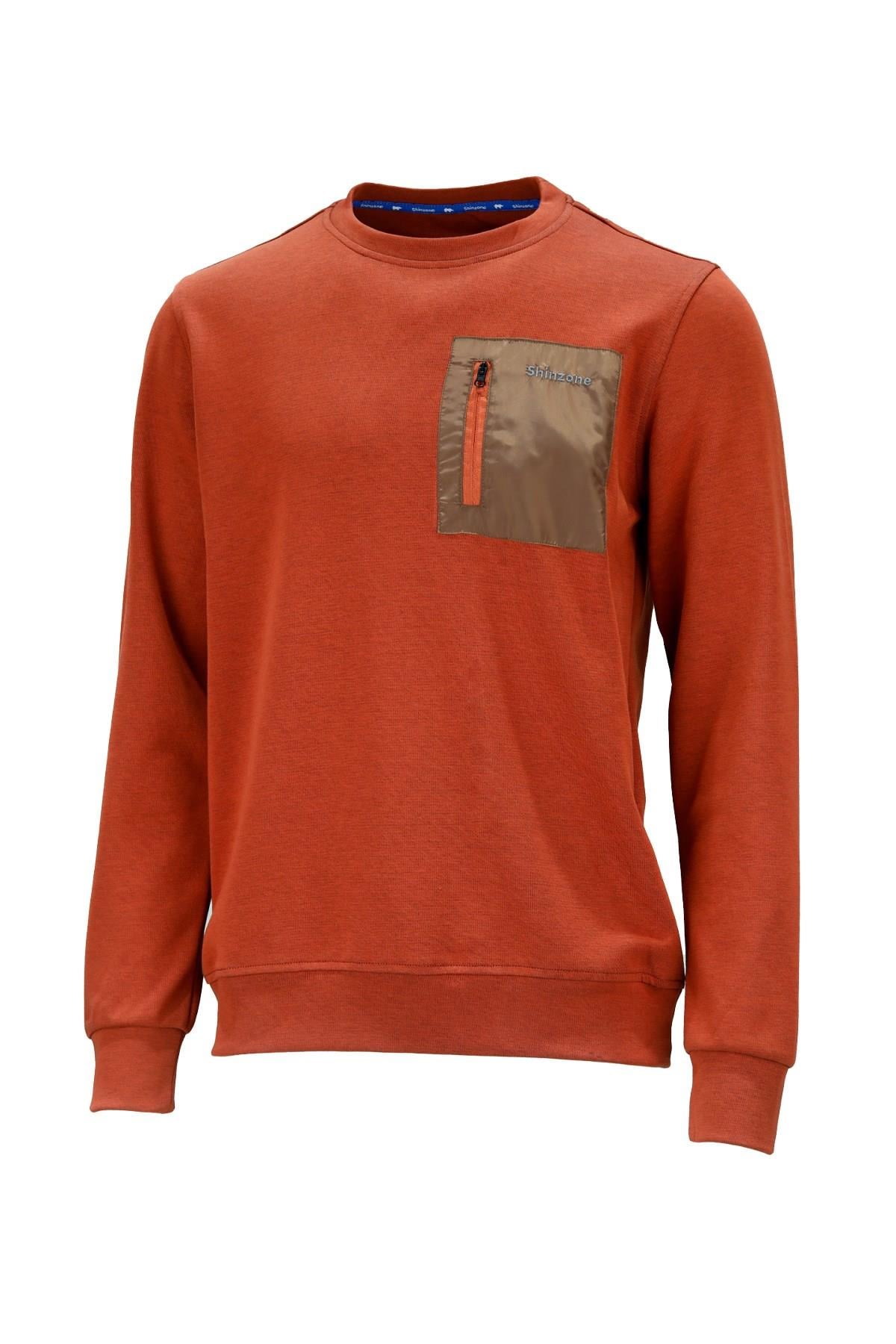 SweatshirtShinzoneErkek Standart Fit Bisiklet Yaka Cep Fermuarlı Kiremit Sweatshirt