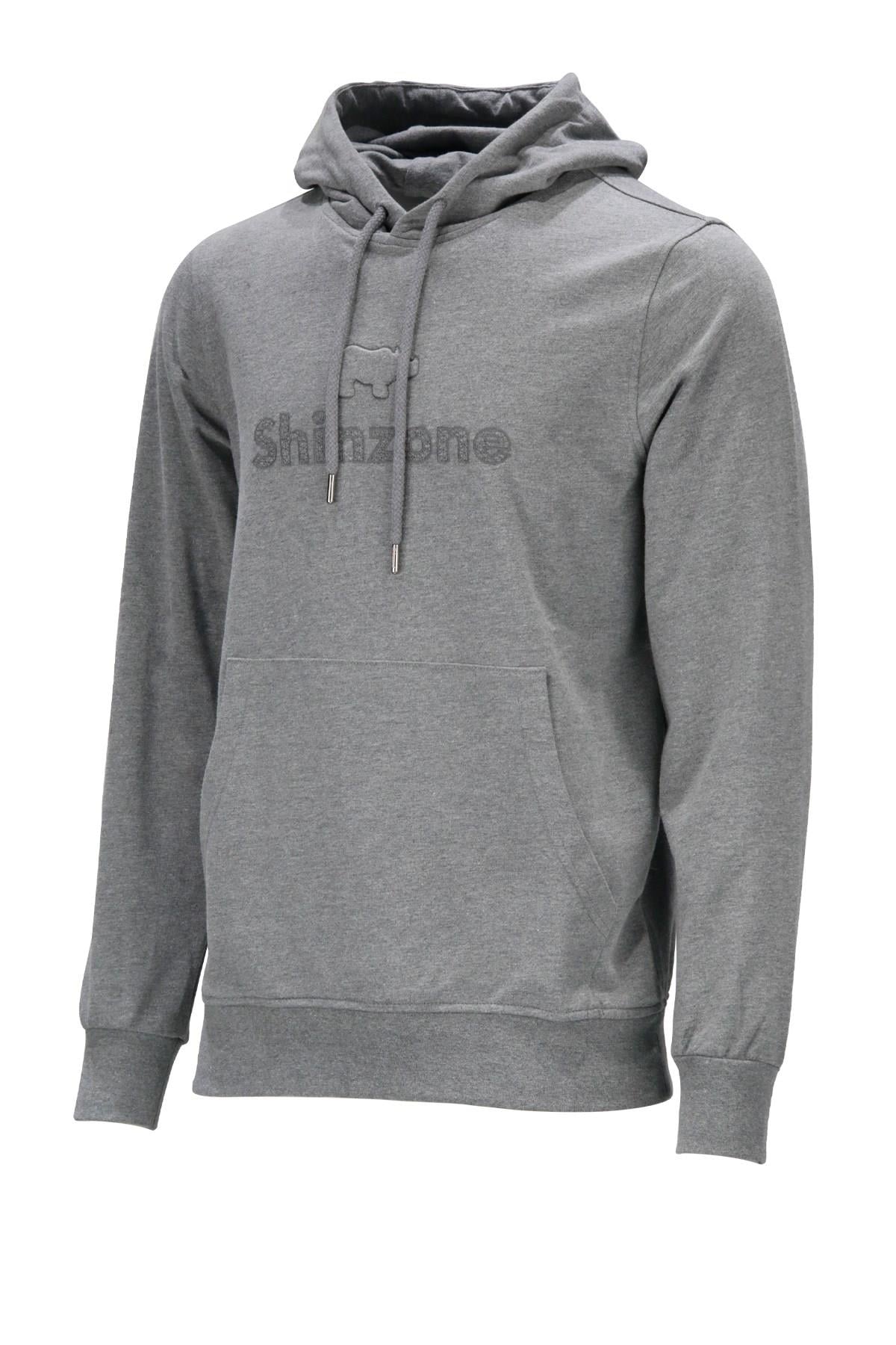 SweatshirtShinzoneErkek Standart Fit Kapüşonlu Baskılı Cepli Koyu Gri Sweatshirt
