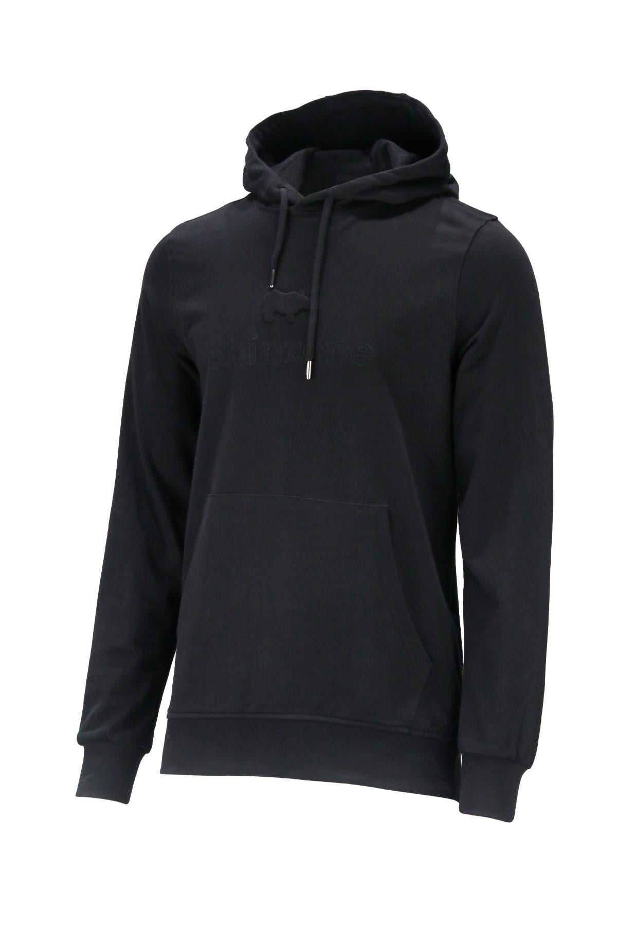 SweatshirtShinzoneErkek Standart Fit Kapüşonlu Baskılı Cepli Siyah Sweatshirt