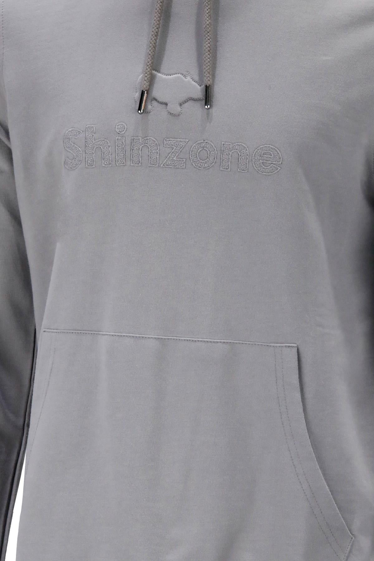 SweatshirtShinzoneErkek Standart Fit Kapüşonlu Baskılı Cepli Gri Sweatshirt