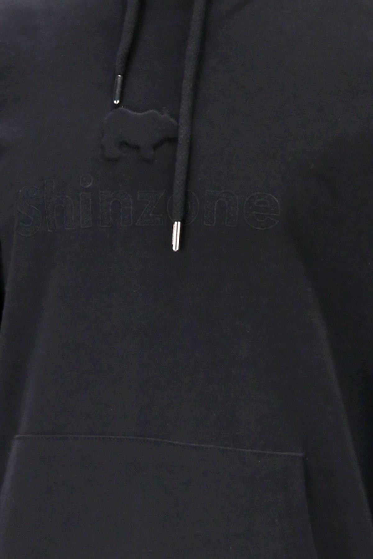 SweatshirtShinzoneErkek Standart Fit Kapüşonlu Baskılı Cepli Siyah Sweatshirt