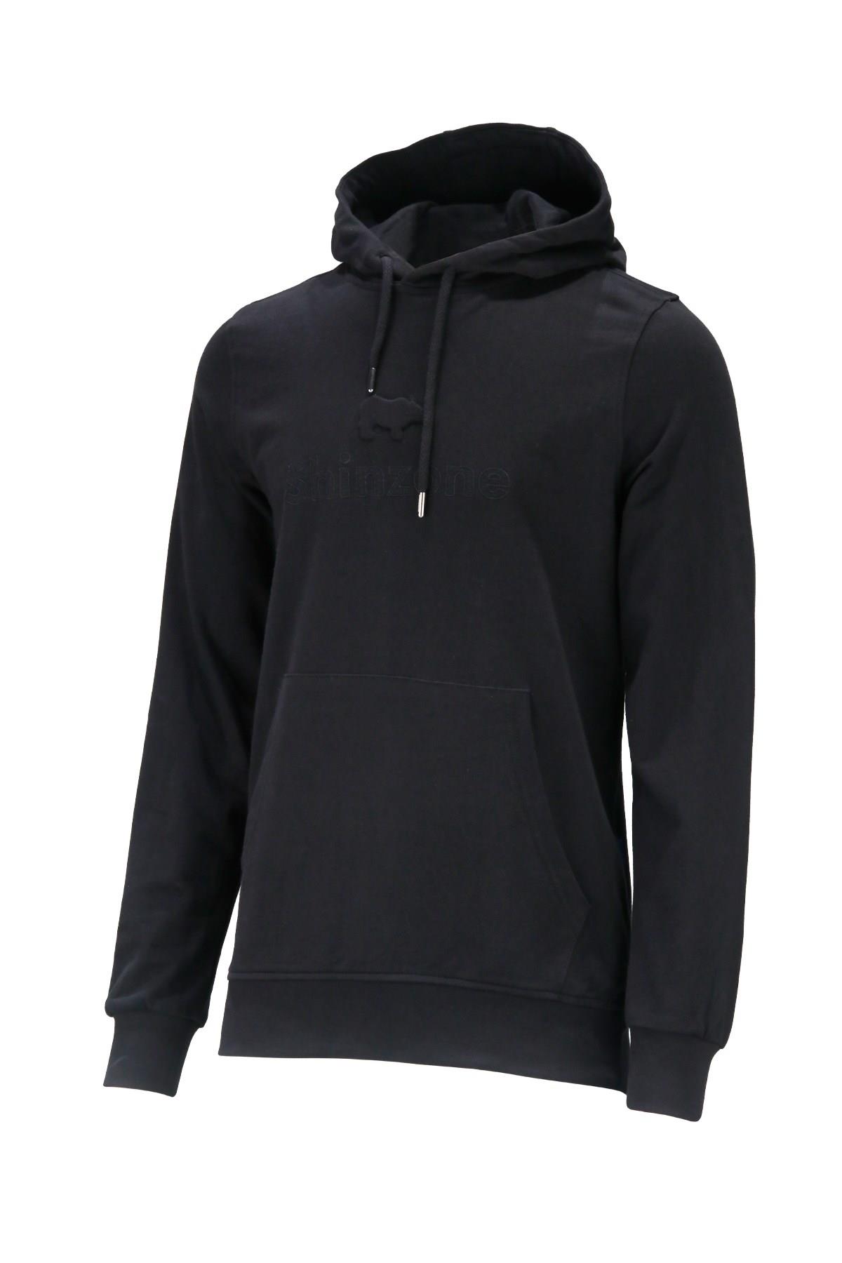 SweatshirtShinzoneErkek Standart Fit Kapüşonlu Baskılı Cepli Siyah Sweatshirt