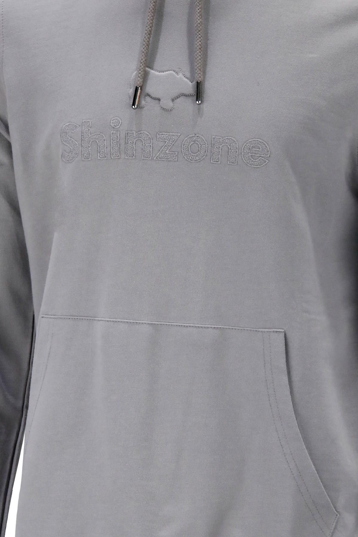 SweatshirtShinzoneErkek Standart Fit Kapüşonlu Baskılı Cepli Gri Sweatshirt