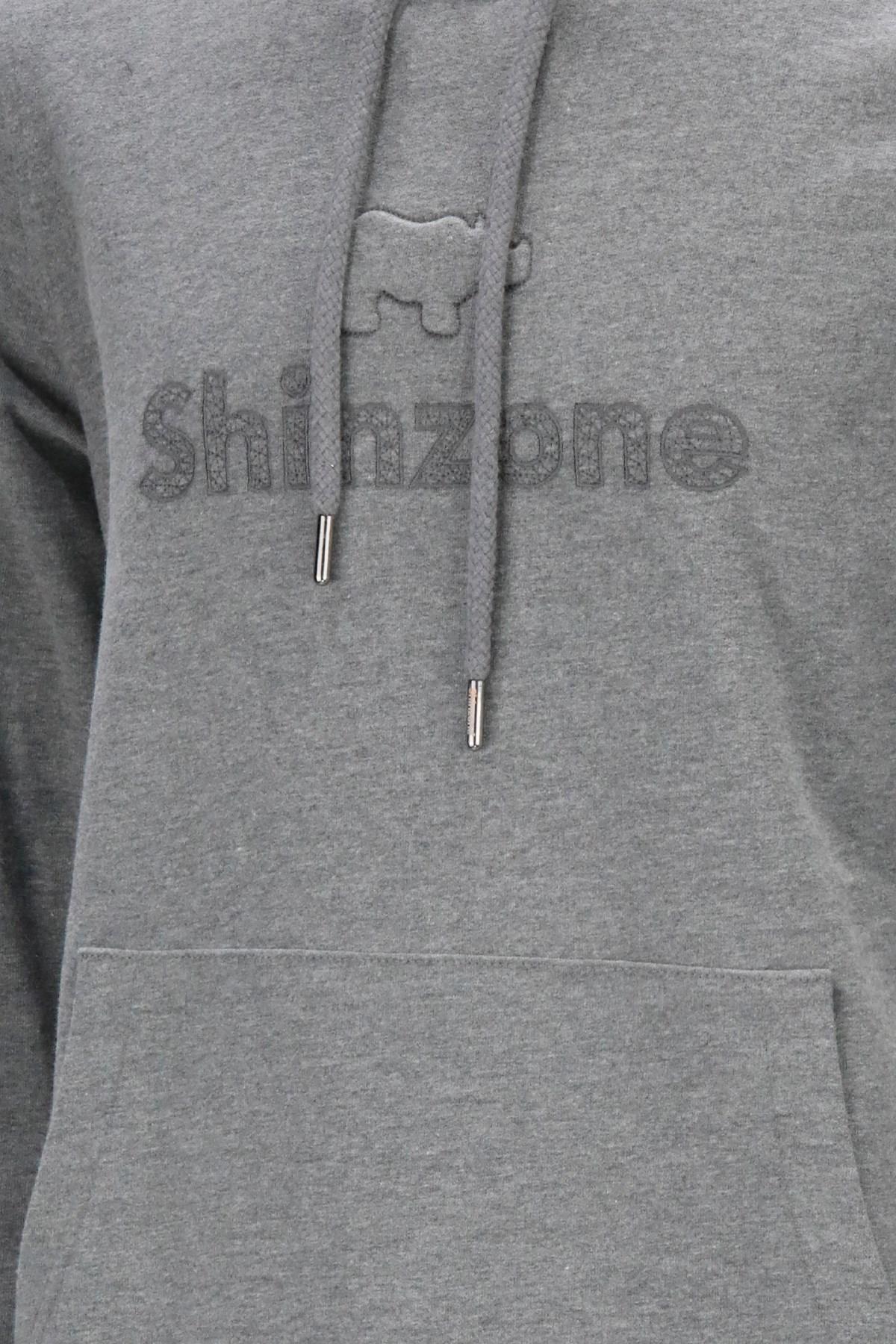 SweatshirtShinzoneErkek Standart Fit Kapüşonlu Baskılı Cepli Koyu Gri Sweatshirt