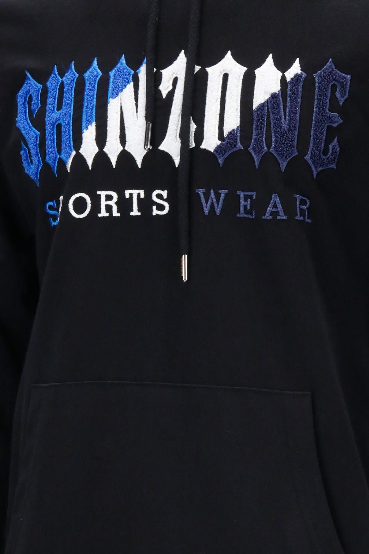 SweatshirtShinzoneErkek Standart Fit Kapüşonlu Kabartma Baskılı Siyah Sweatshirt