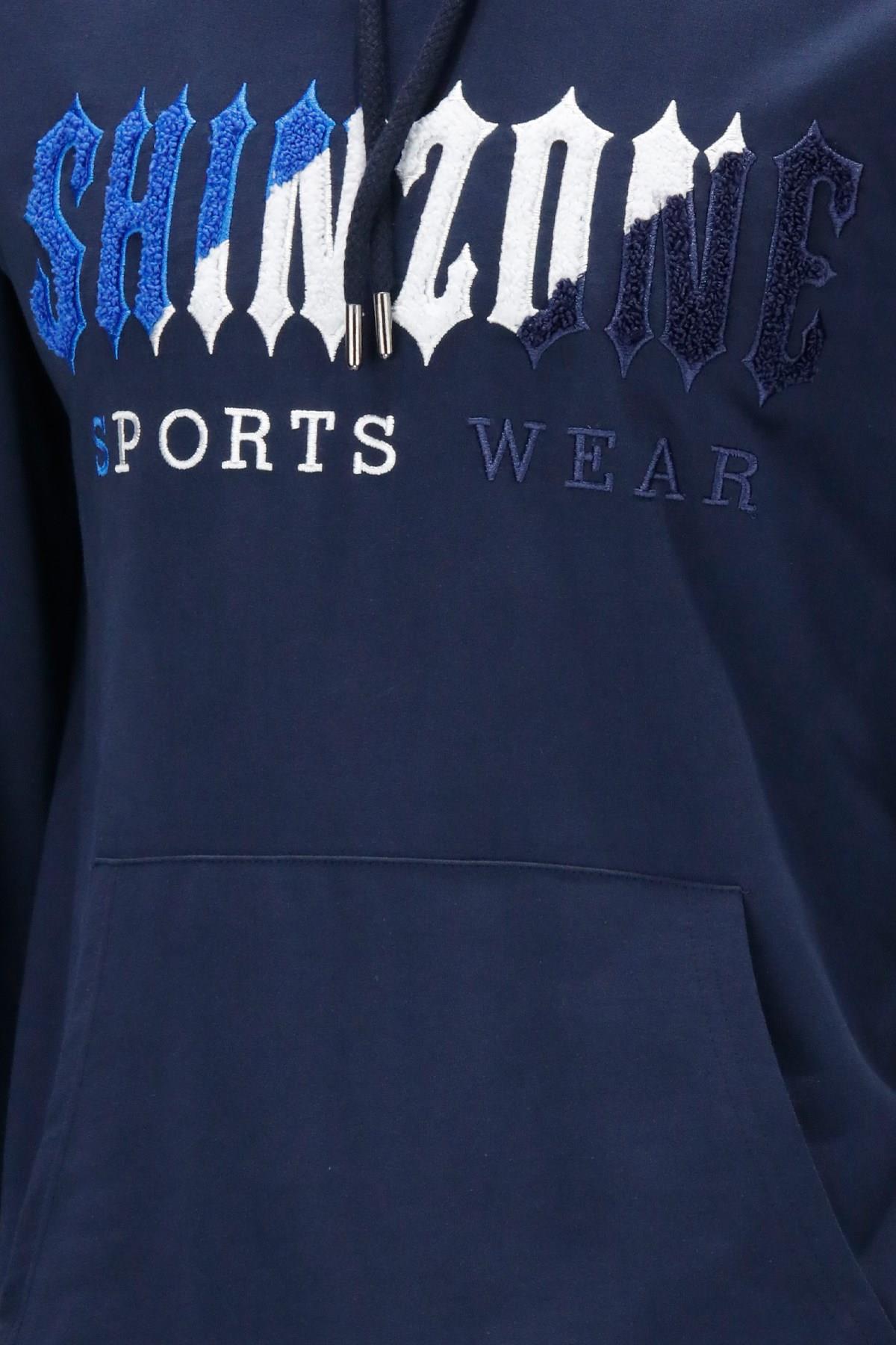 SweatshirtShinzoneErkek Standart Fit Kapüşonlu Kabartma Baskılı Lacivert Sweatshirt