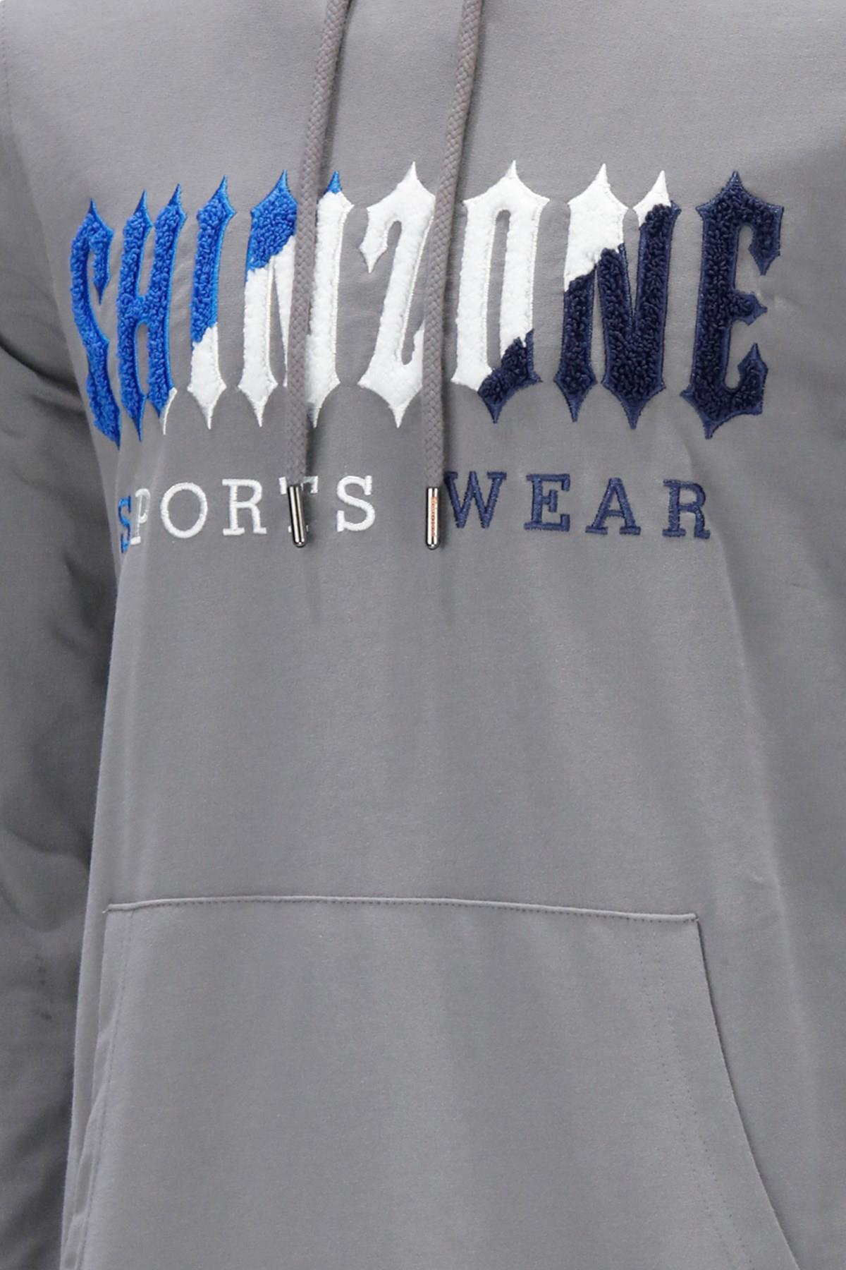 SweatshirtShinzoneErkek Standart Fit Kapüşonlu Kabartma Baskılı Gri Sweatshirt