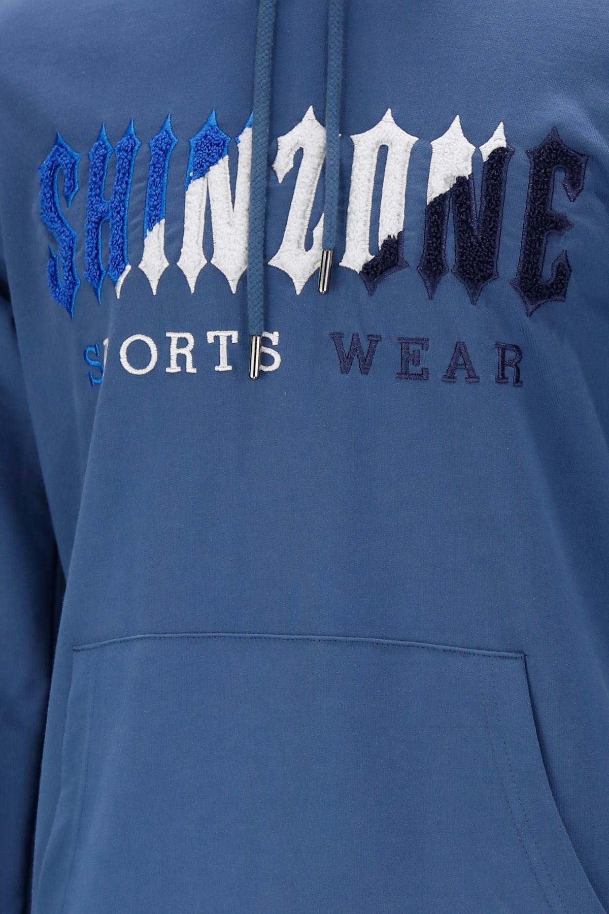 SweatshirtShinzoneErkek Standart Fit Kapüşonlu Kabartma Baskılı Mavi Sweatshirt