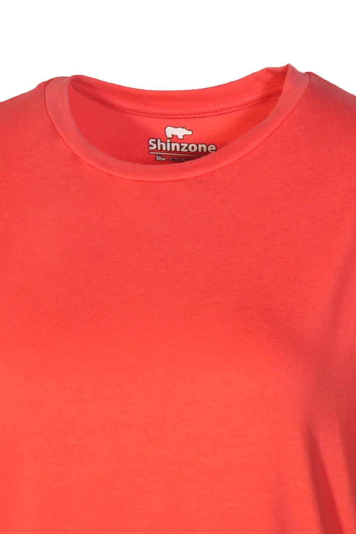 Kadın T-ShirtShinzoneKadın Bisiklet Yaka Basic Nar Çiçeği T-Shirt