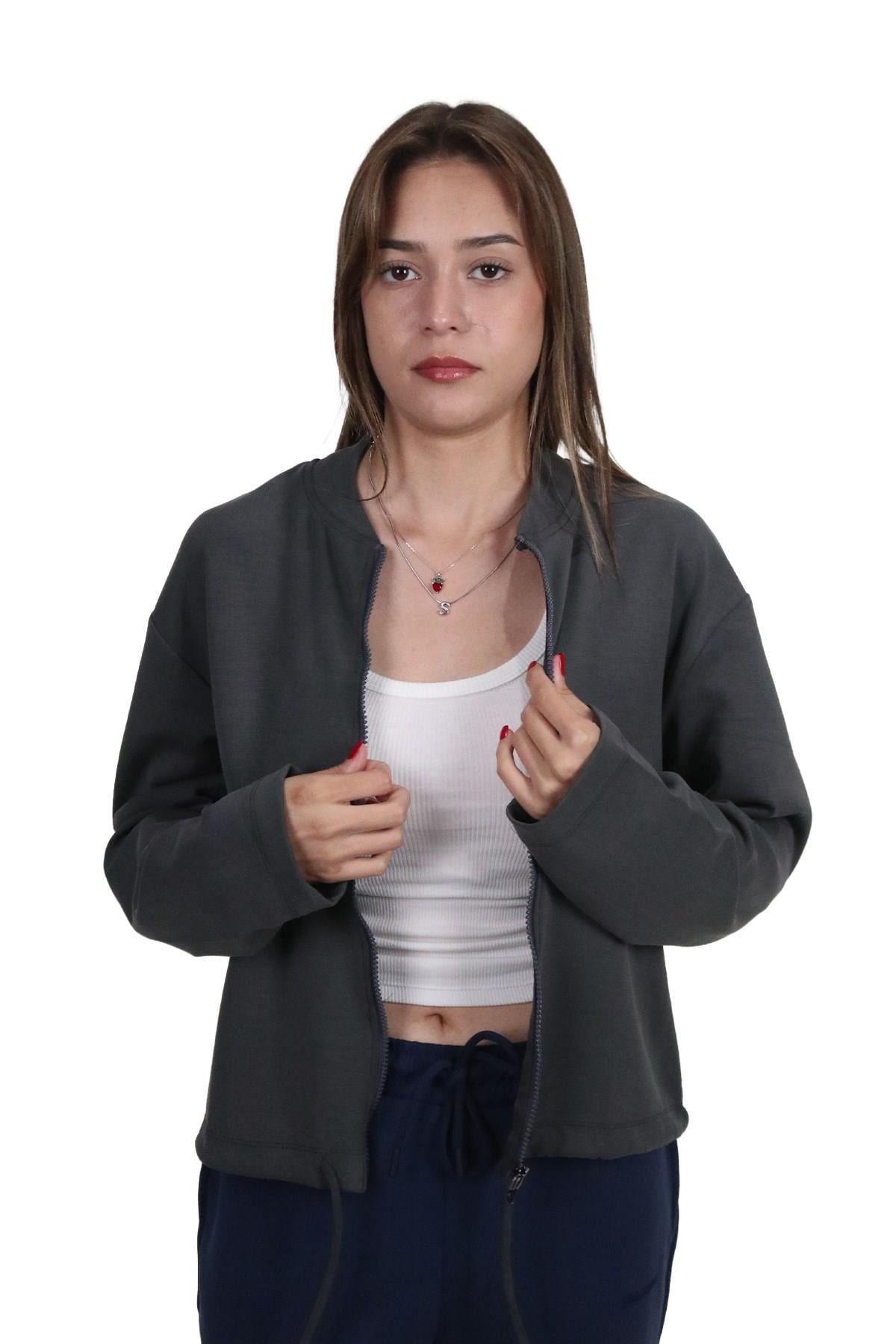 HırkaShinzoneKadın Modal Kumaş Bel Bağcıklı Antrasit Ceket Hırka