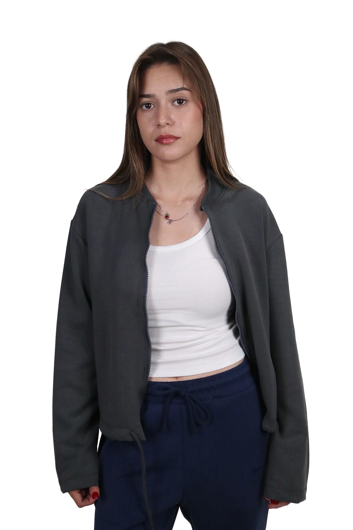 HırkaShinzoneKadın Modal Kumaş Bel Bağcıklı Antrasit Ceket Hırka