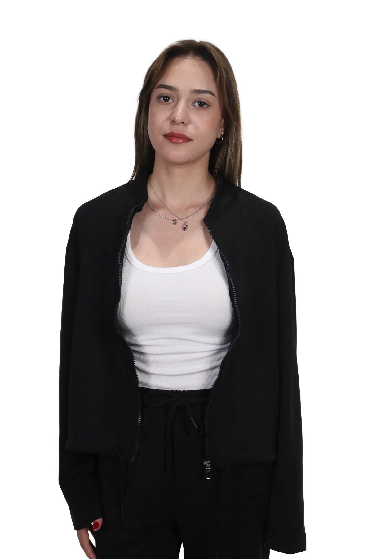 HırkaShinzoneKadın Modal Kumaş Bel Bağcıklı Siyah Ceket Hırka
