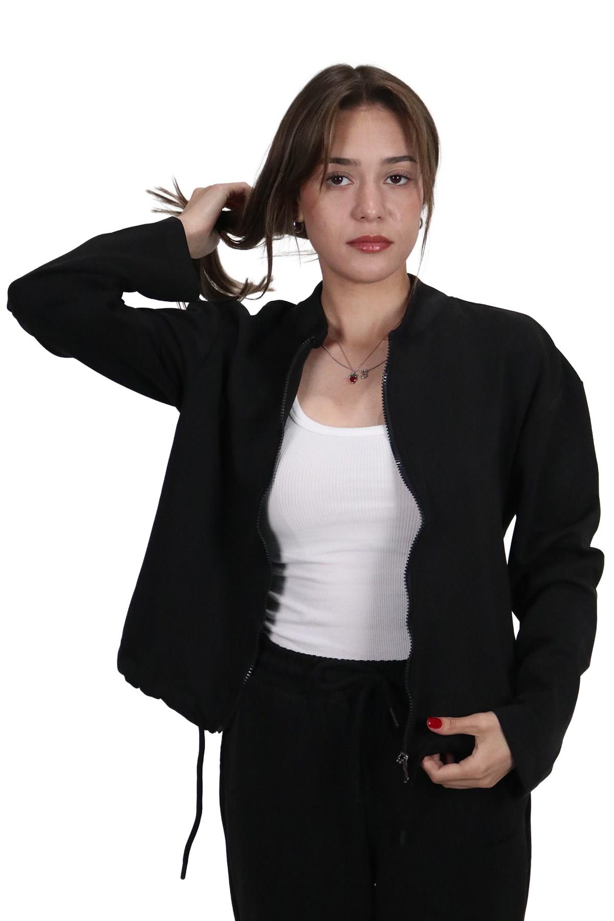 HırkaShinzoneKadın Modal Kumaş Bel Bağcıklı Siyah Ceket Hırka