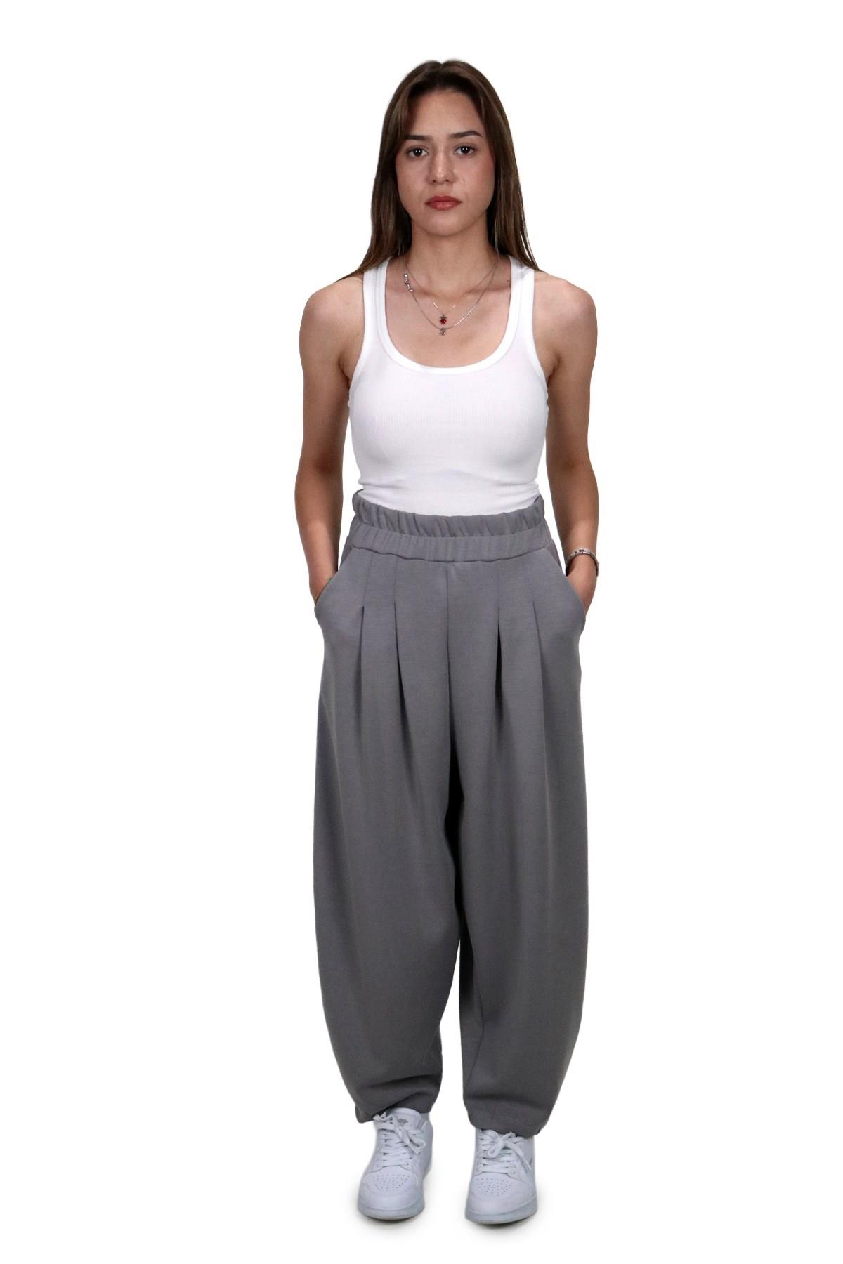 PantolonShinzoneKadın Modal Kumaş Havuç Kesim Gri Pantolon