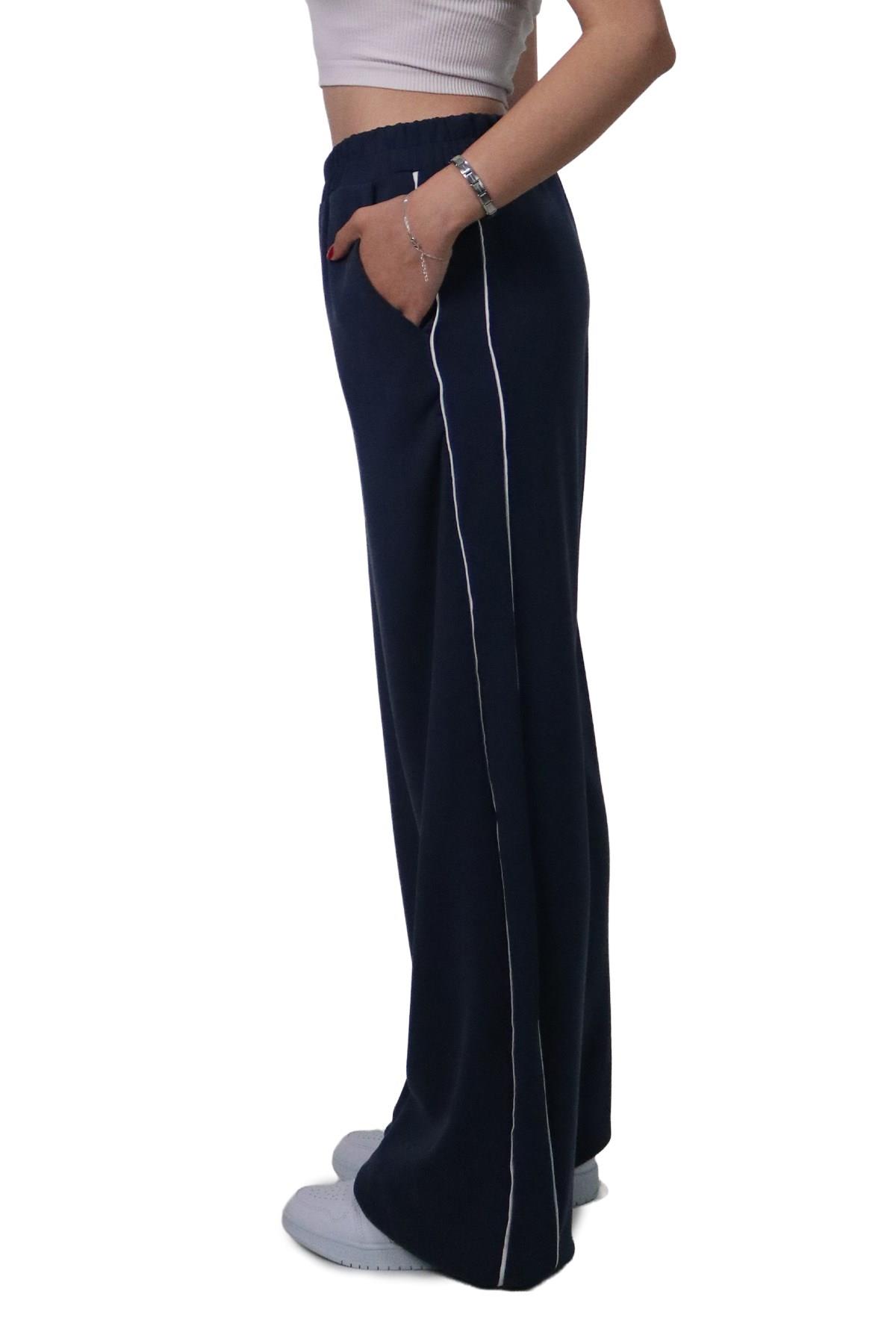 PantolonShinzoneKadın Modal Kumaş Kontrast Detaylı Lacivert Düz Kesim Pantolon
