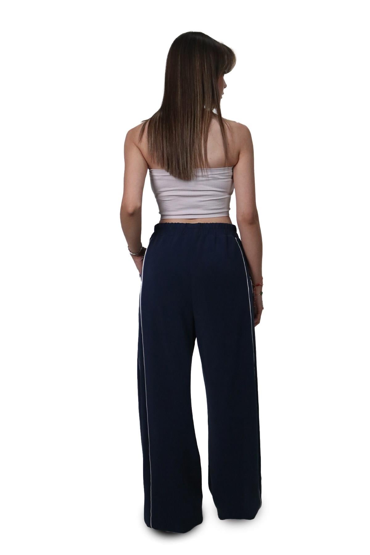 PantolonShinzoneKadın Modal Kumaş Kontrast Detaylı Lacivert Düz Kesim Pantolon