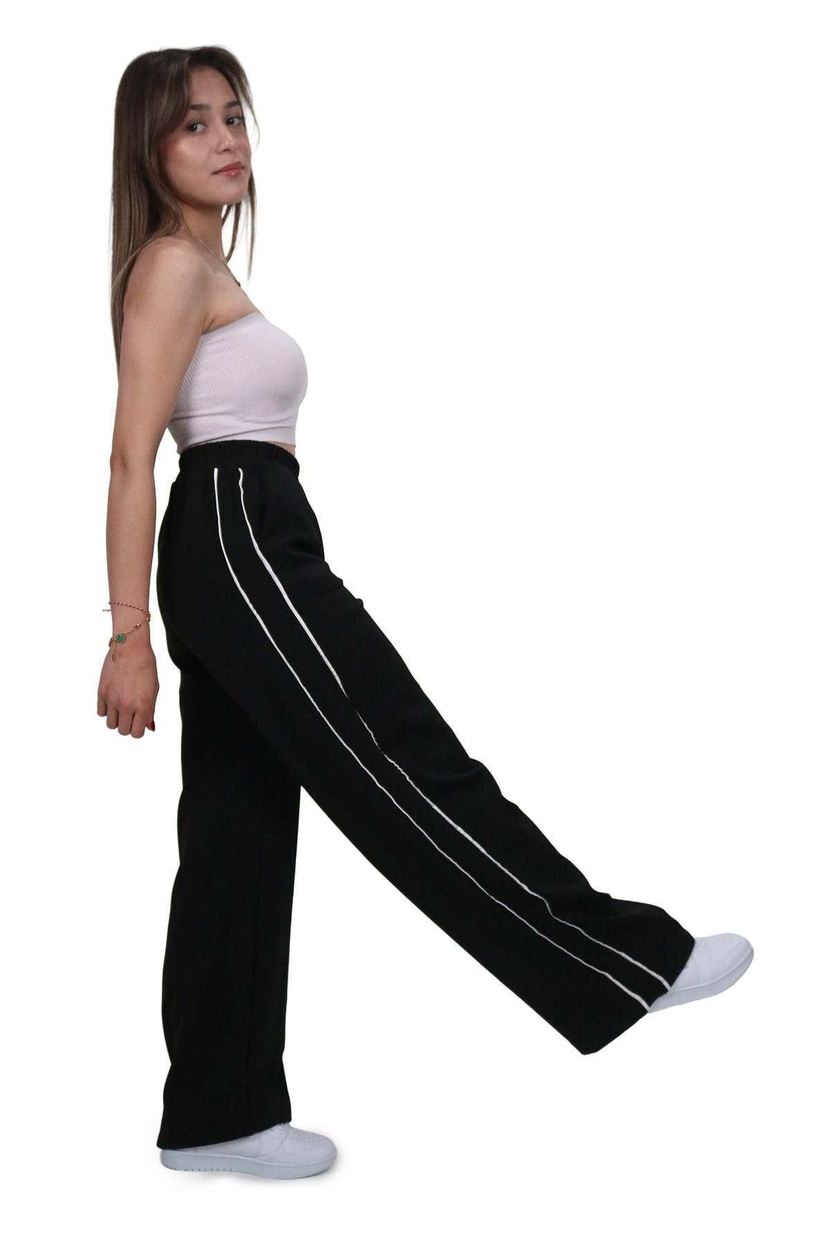 PantolonShinzoneKadın Modal Kumaş Kontrast Detaylı Siyah Düz Kesim Pantolon