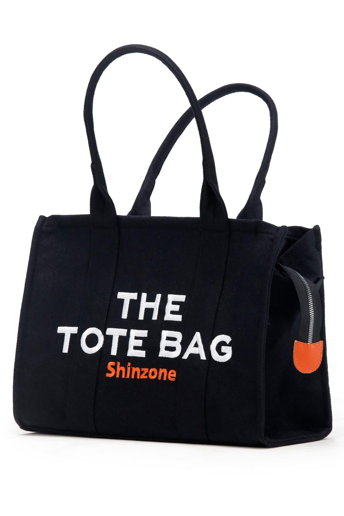 ÇantaShinzoneKadın Soft Tote Bag Kanvas Siyah Turuncu Çanta
