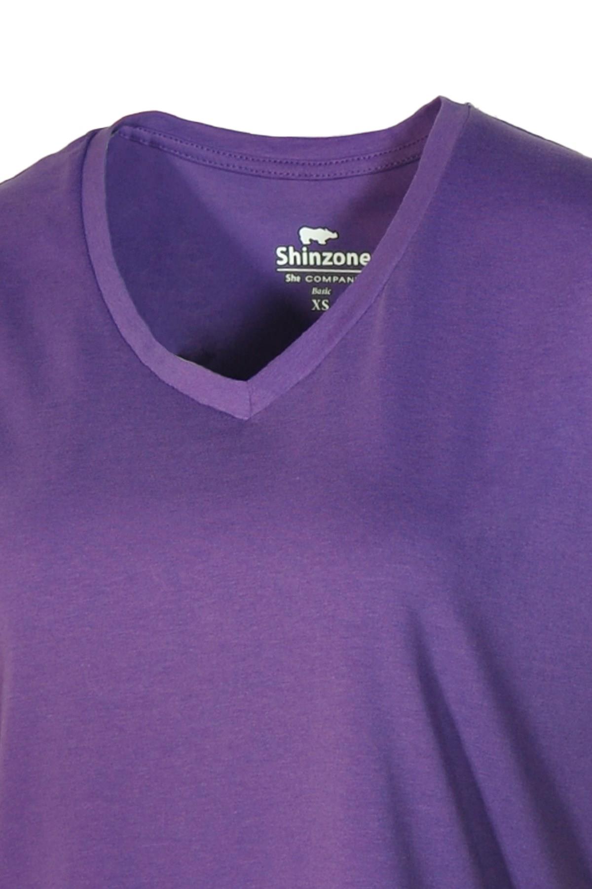 Kadın T-ShirtShinzoneKadın V Yaka Basic Mor T-Shirt
