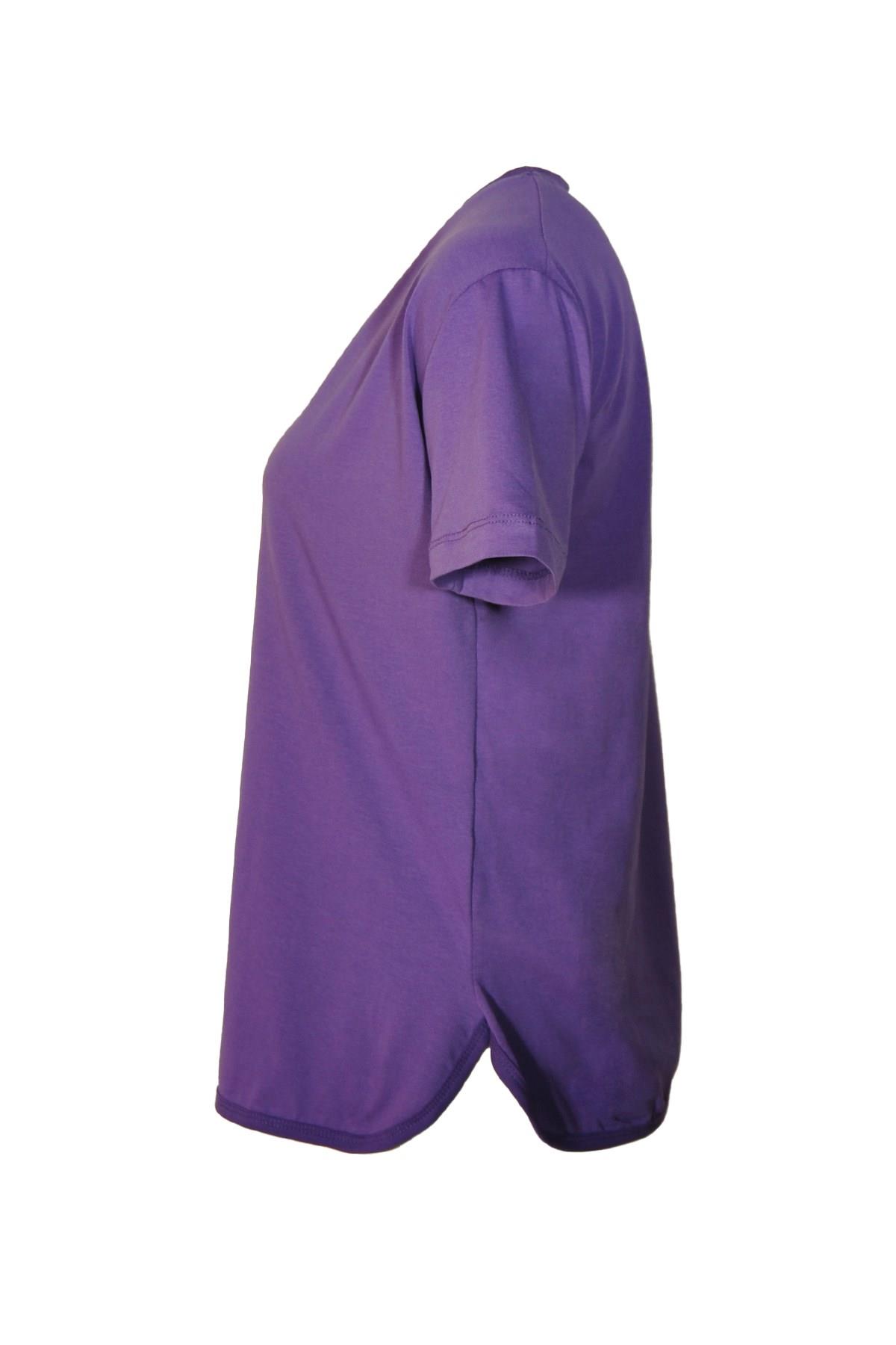 Kadın T-ShirtShinzoneKadın V Yaka Basic Mor T-Shirt