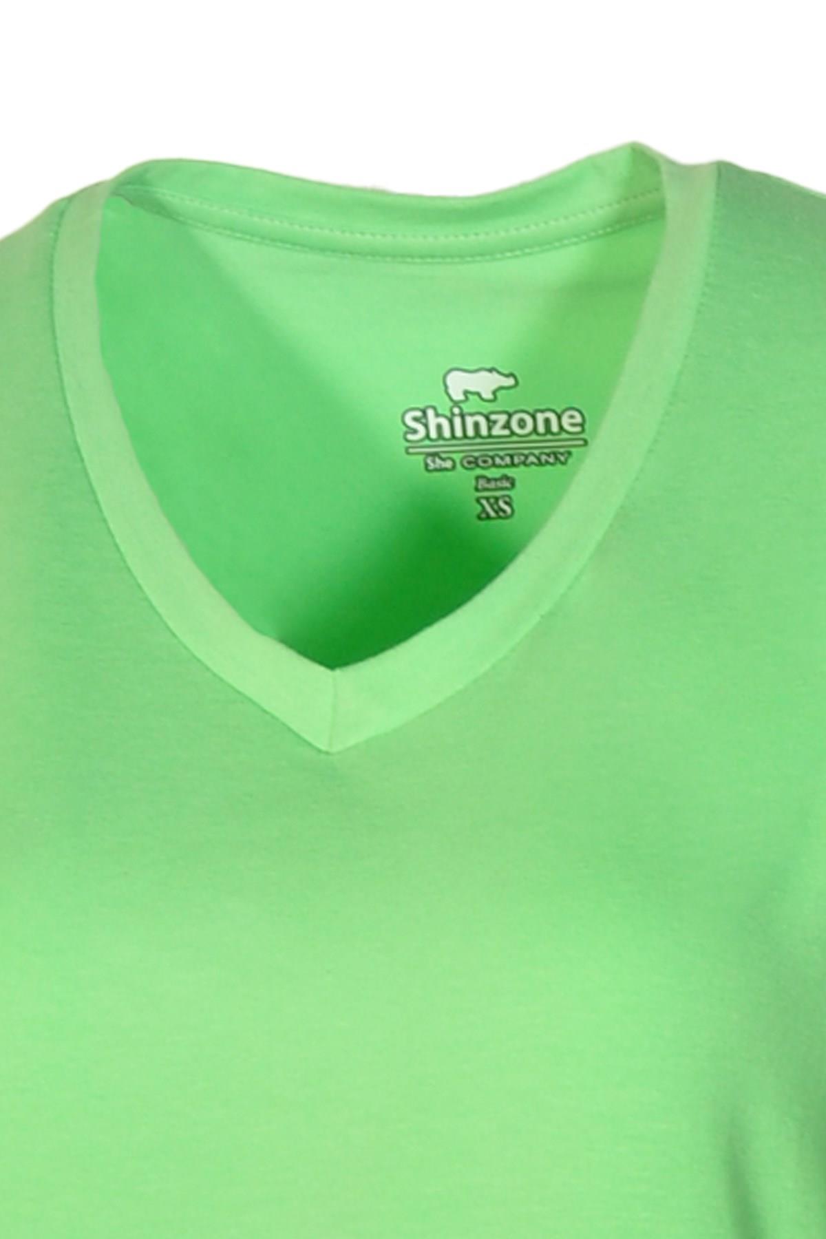 Kadın T-ShirtShinzoneKadın V Yaka Basic Yeşil T-Shirt