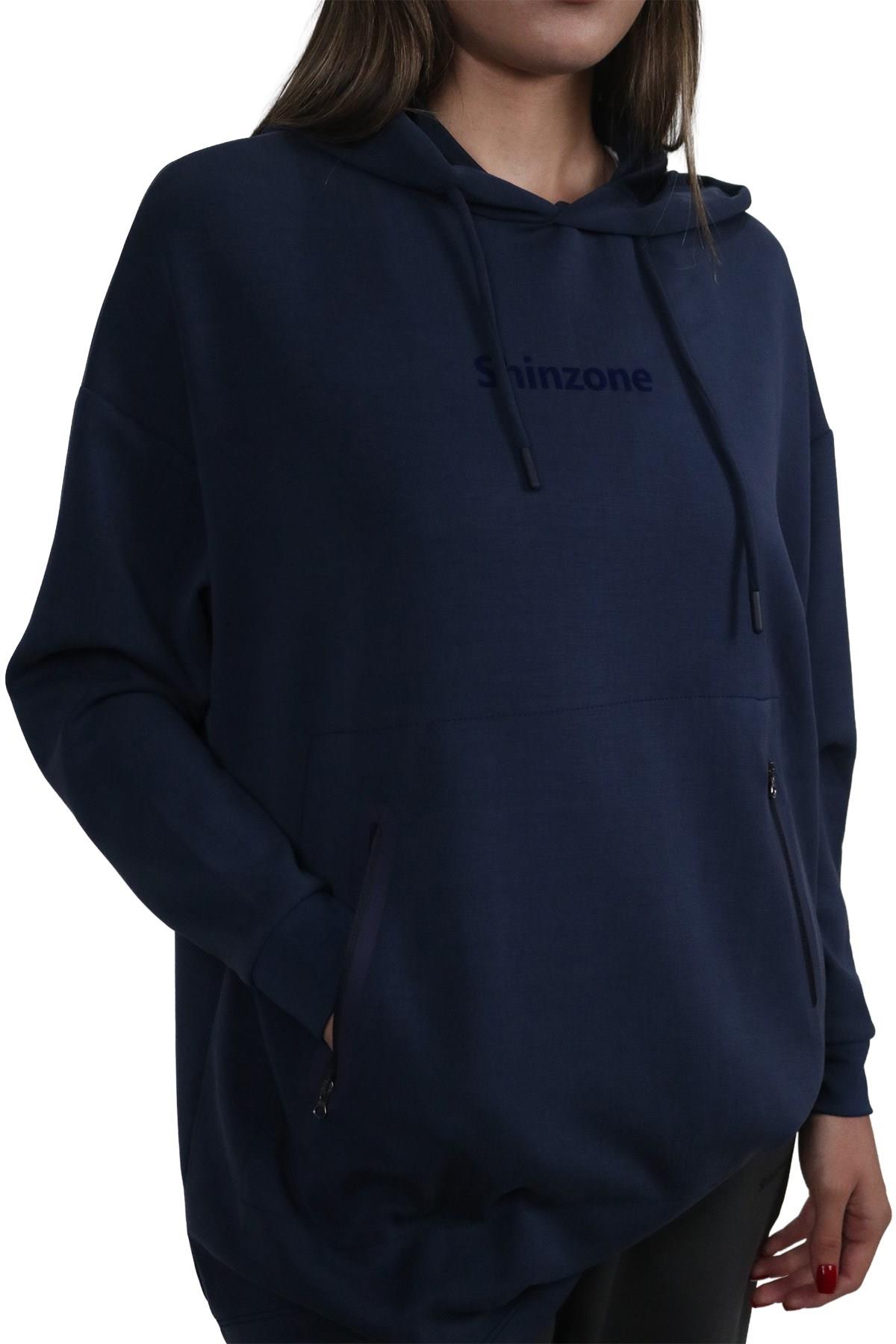 SweatshirtShinzoneKadın Yumuşak Dokulu Modal Kumaş Fermuar Cep Detaylı Rahat Kalıp Lacivert Kapüşonlu Sweatshirt
