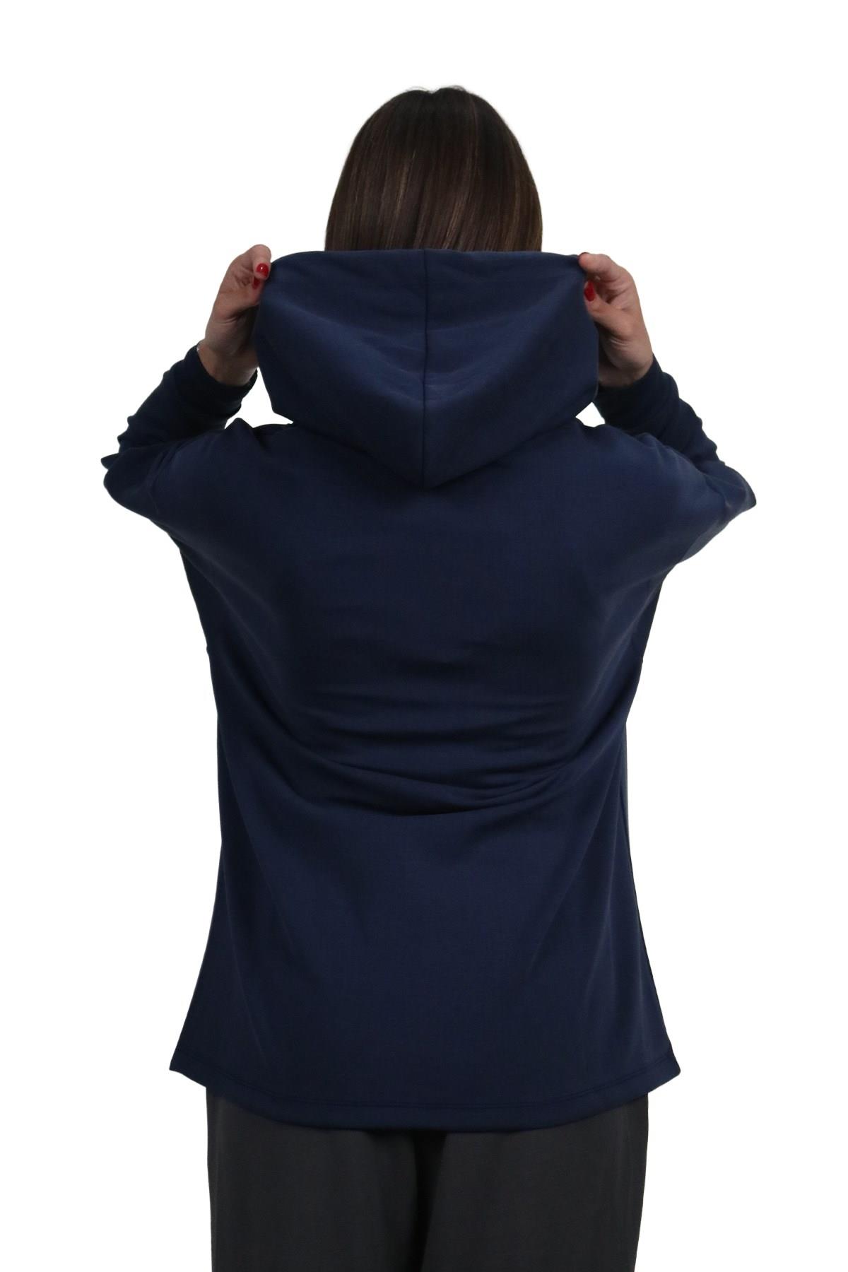 SweatshirtShinzoneKadın Yumuşak Dokulu Modal Kumaş Fermuar Cep Detaylı Rahat Kalıp Lacivert Kapüşonlu Sweatshirt