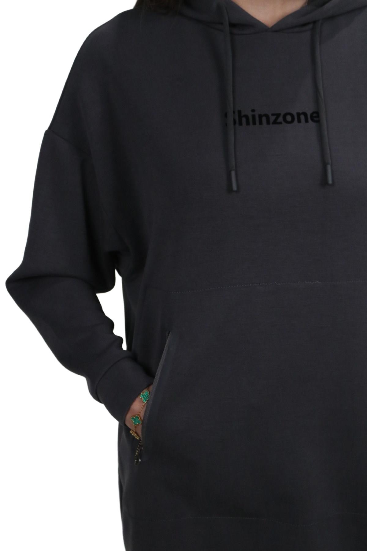 SweatshirtShinzoneKadın Yumuşak Dokulu Modal Kumaş Fermuar Cep Detaylı Rahat Kalıp Antrasit Kapüşonlu Sweatshirt