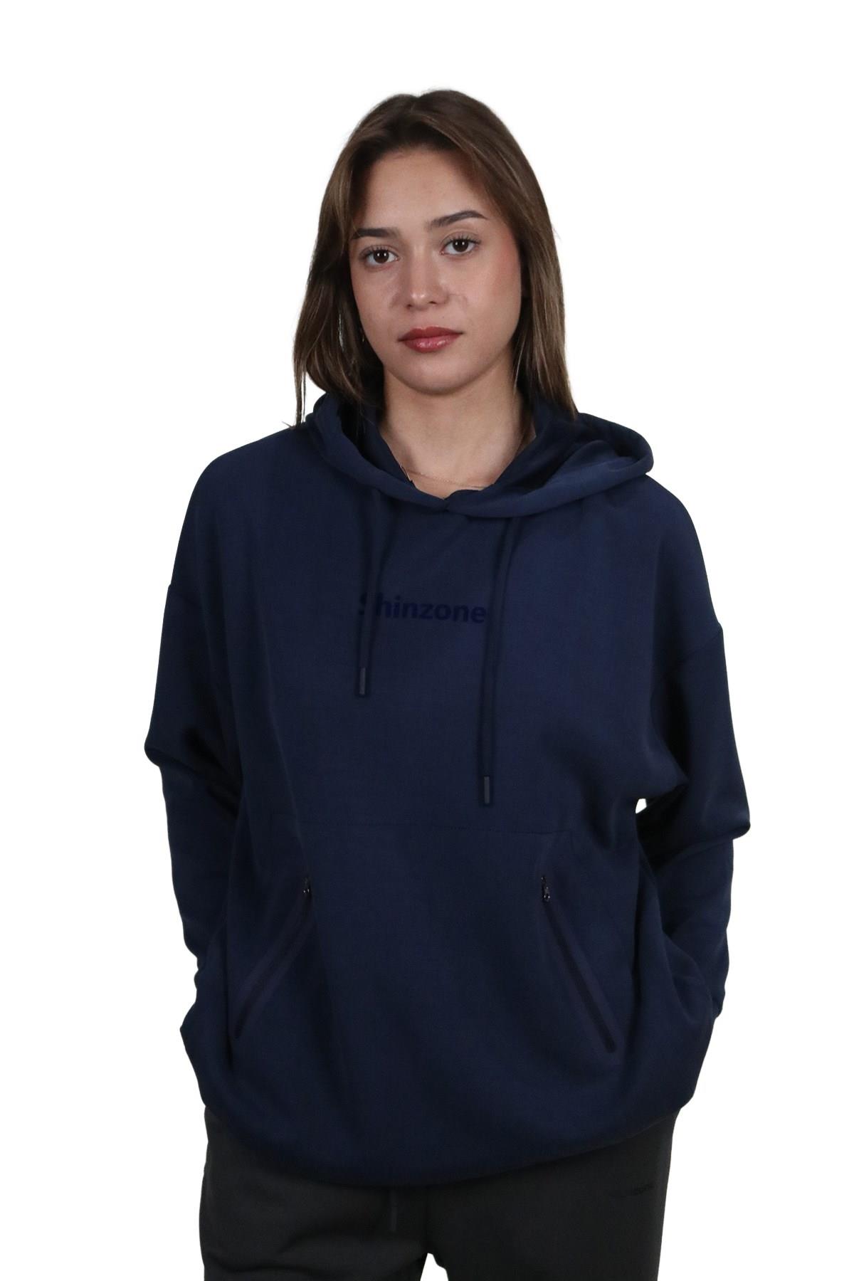 SweatshirtShinzoneKadın Yumuşak Dokulu Modal Kumaş Fermuar Cep Detaylı Rahat Kalıp Lacivert Kapüşonlu Sweatshirt