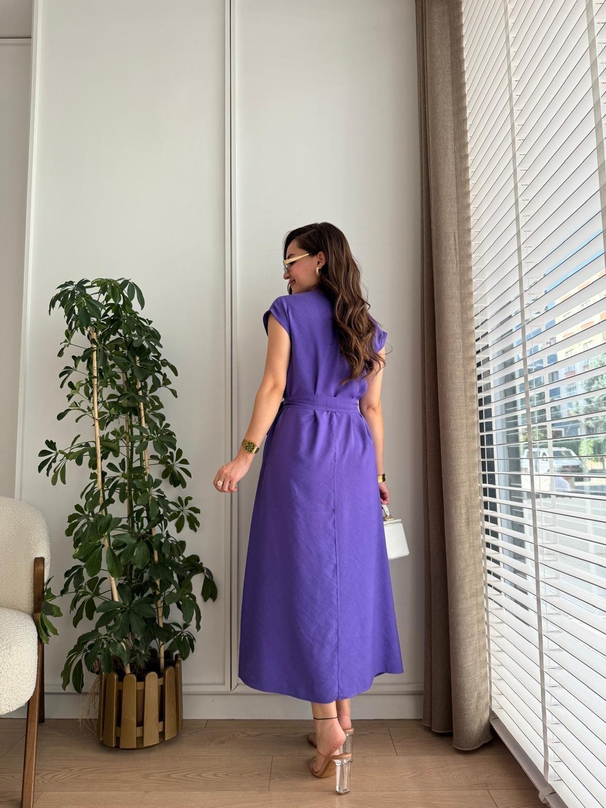 MOR BAĞLAMA DETAYLI ELBİSE