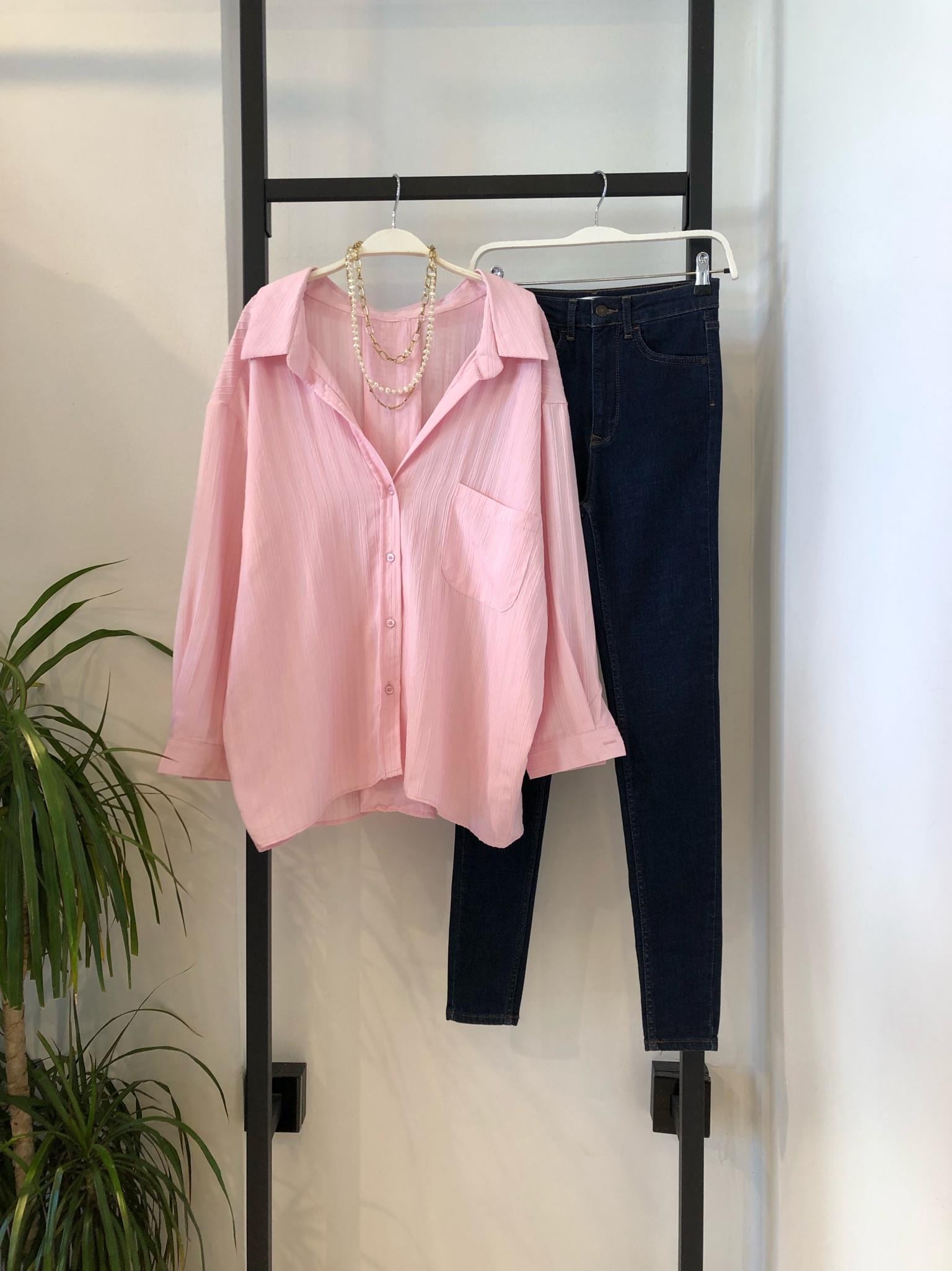 Oversize Pembe Gömlek