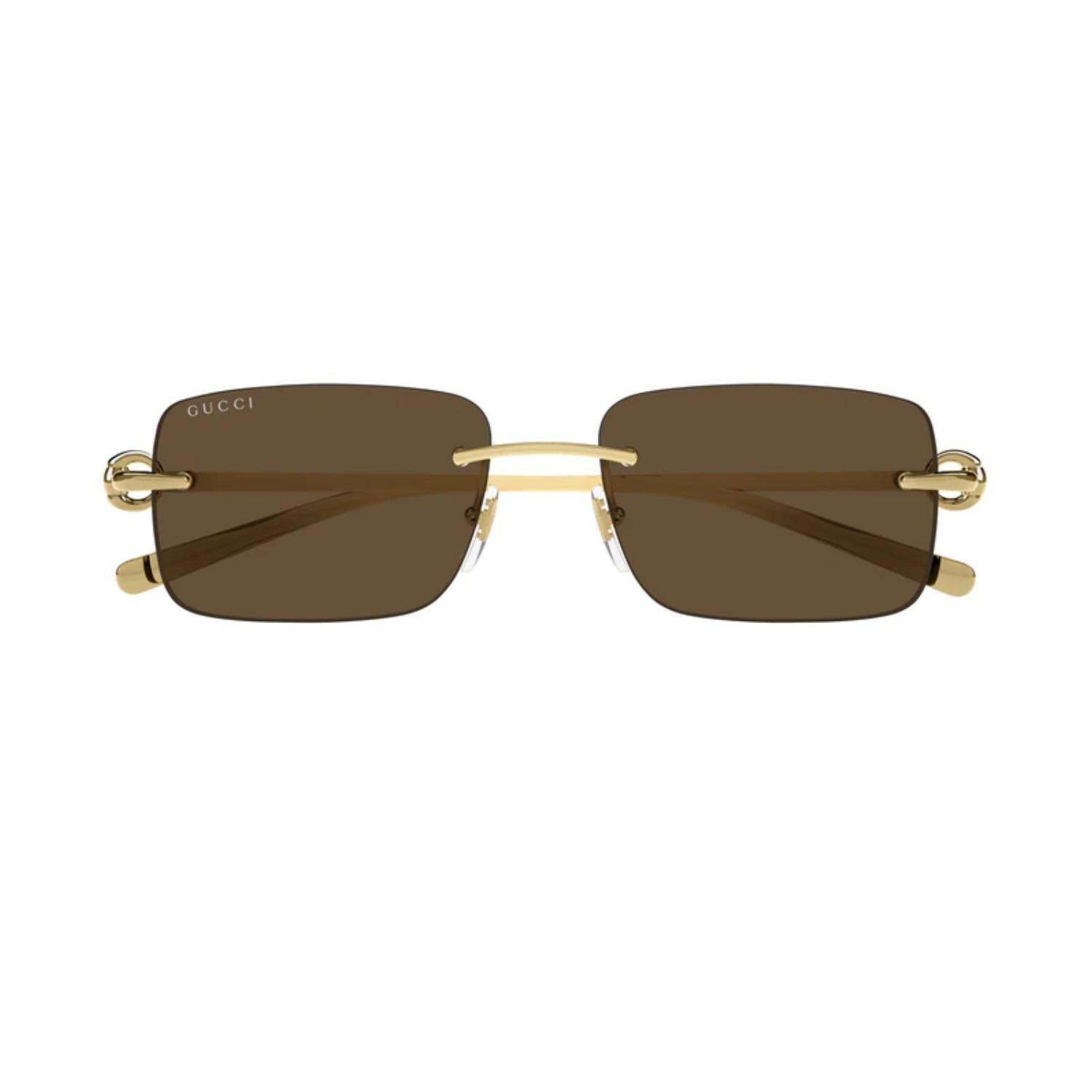 Gucci GG 1703S 004 55 Unisex Dikdörtgen Gold Metal Güneş Gözlüğü
