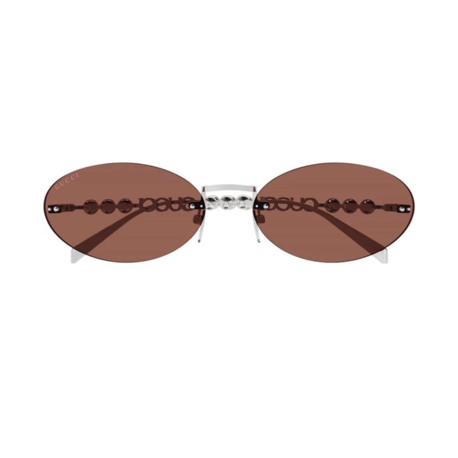 Gucci GG 1922S 002 62 Kadın Oval Gri Metal Güneş Gözlüğü