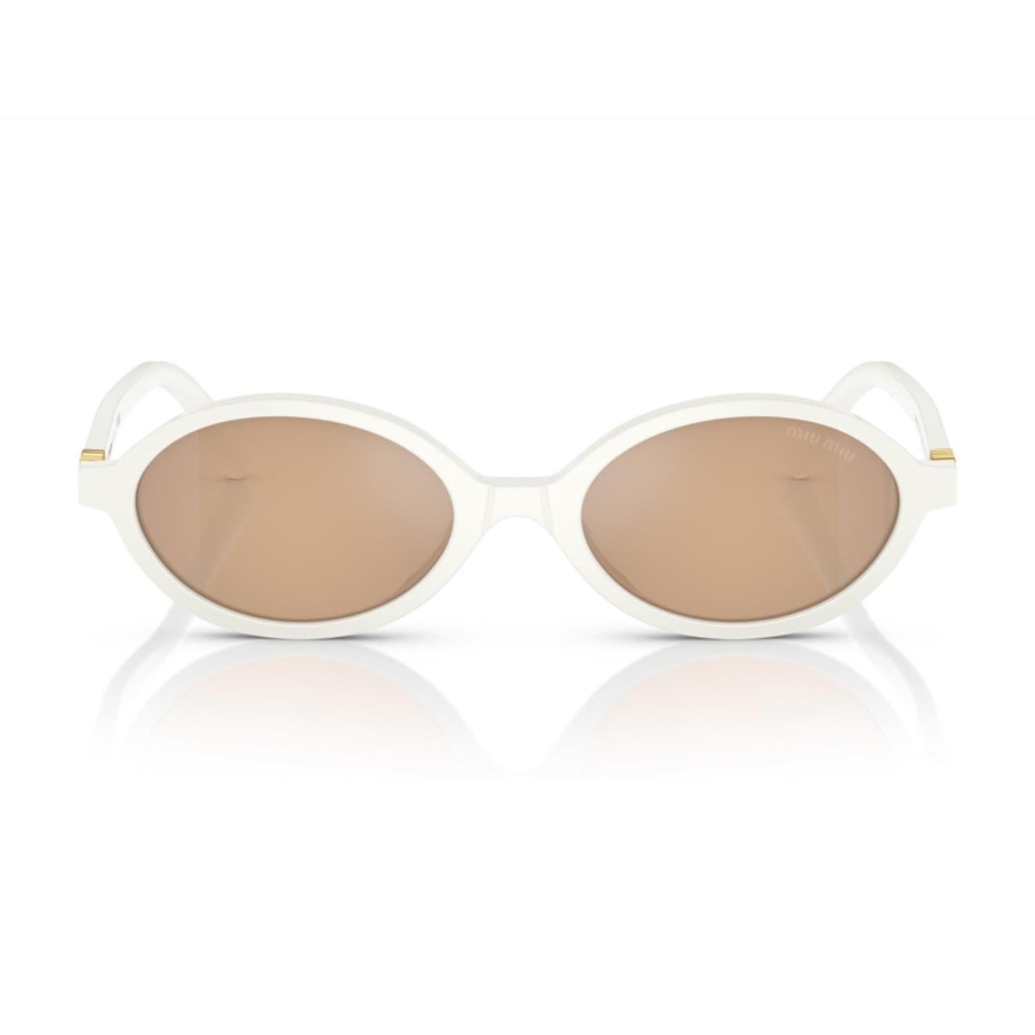 Miu Miu 04ZS 14240D 50 Kadın Aynalı Oval Beyaz Kemik Güneş Gözlüğü